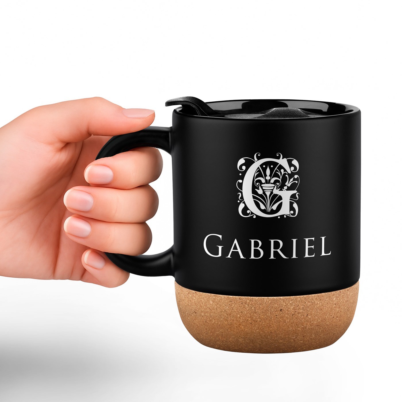 Taza de cerámica negra Murrano con tapa para el aniversario del hombre