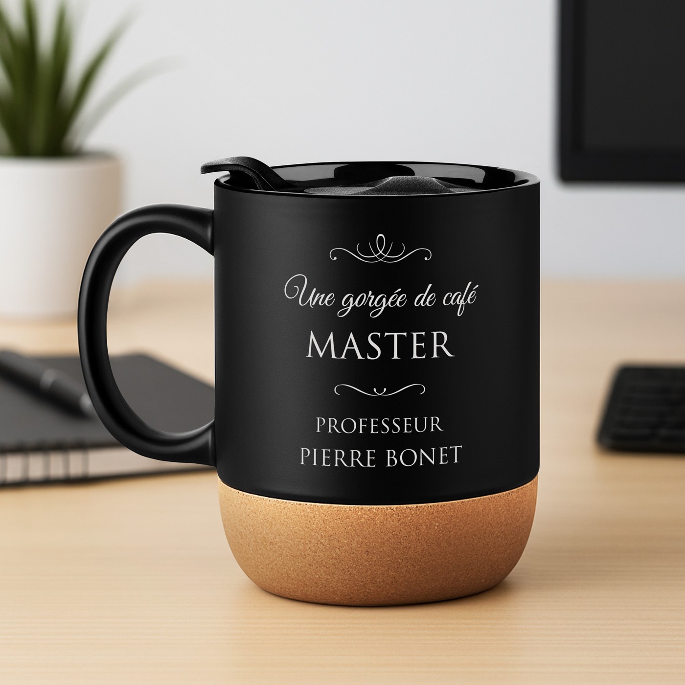 Murrano Black Mug with Print and Lid for Conference Givers