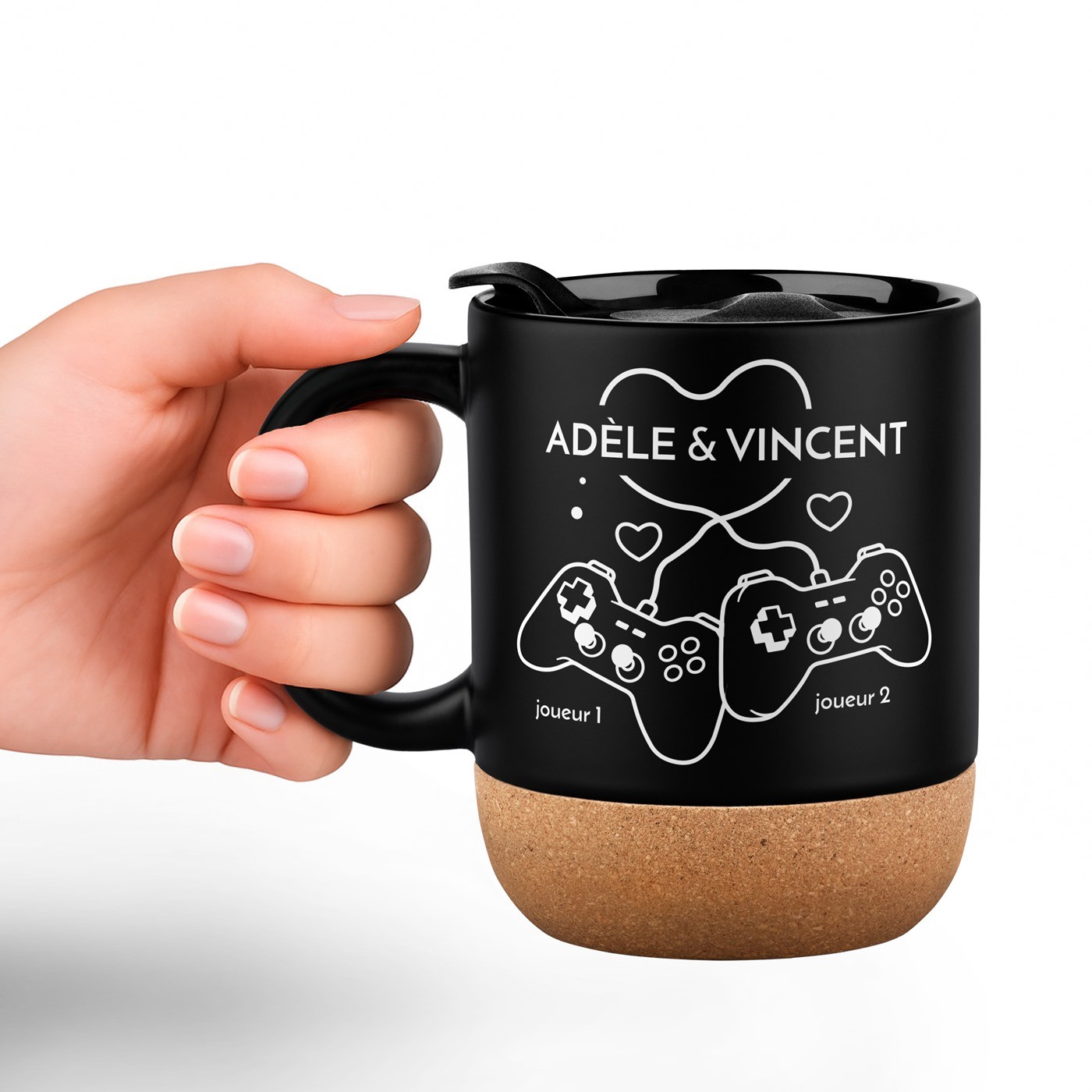 Mug de cerámica negra Murrano con tapa para parejas - Regalo de Día de San Valentín Cumpleaños