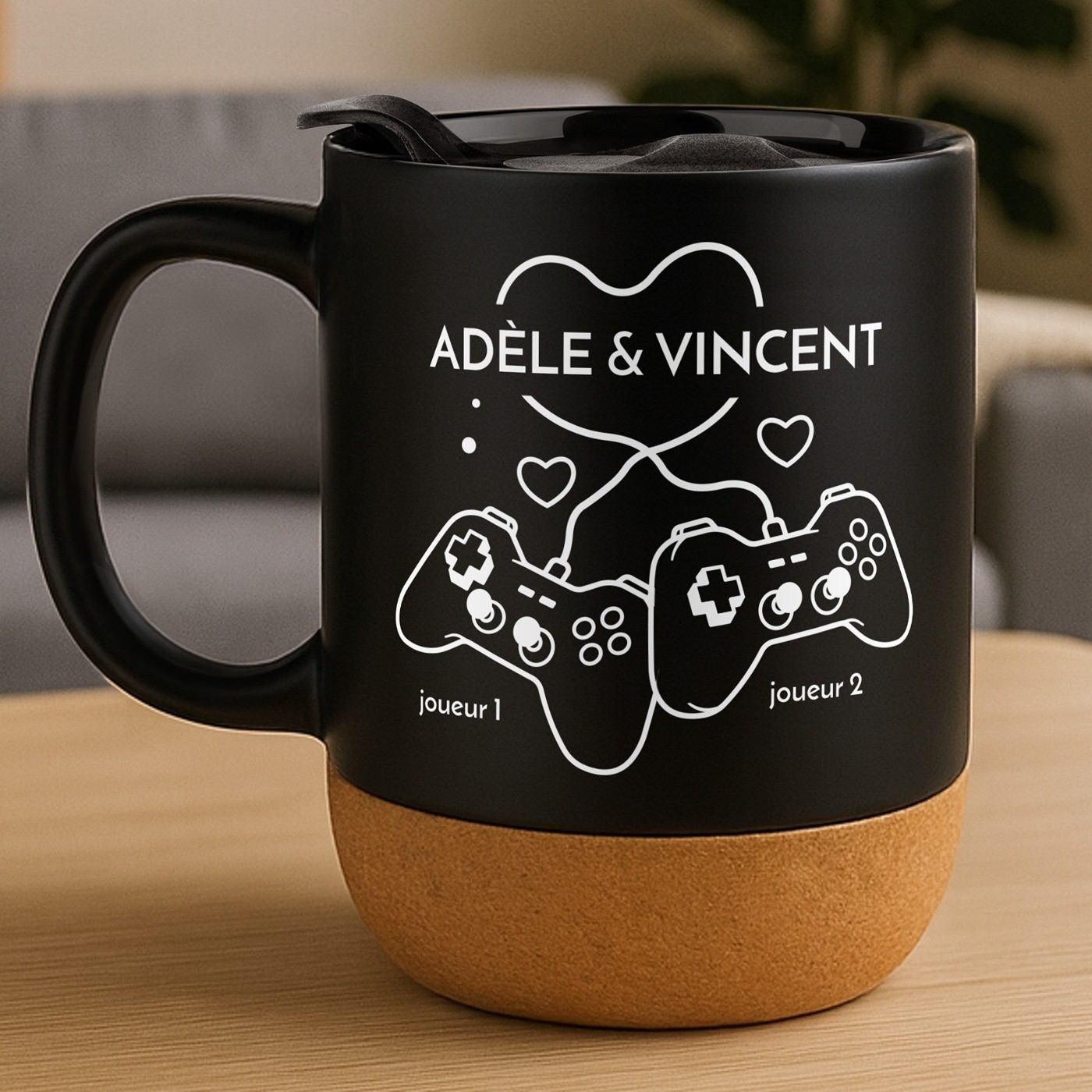 Mug de cerámica negra Murrano con tapa para parejas - Regalo de Día de San Valentín Cumpleaños
