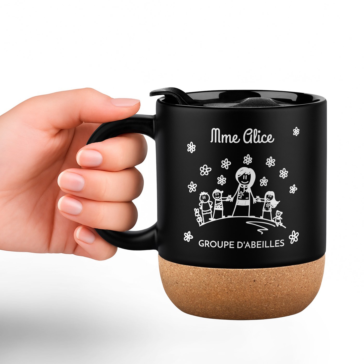 Mug de cerámica negra Murrano con tapa para maestra de jardín de infantes