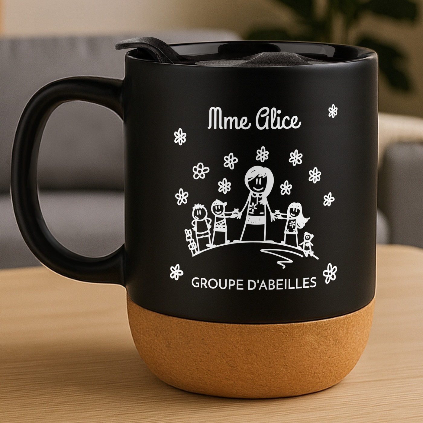 Mug de cerámica negra Murrano con tapa para maestra de jardín de infantes