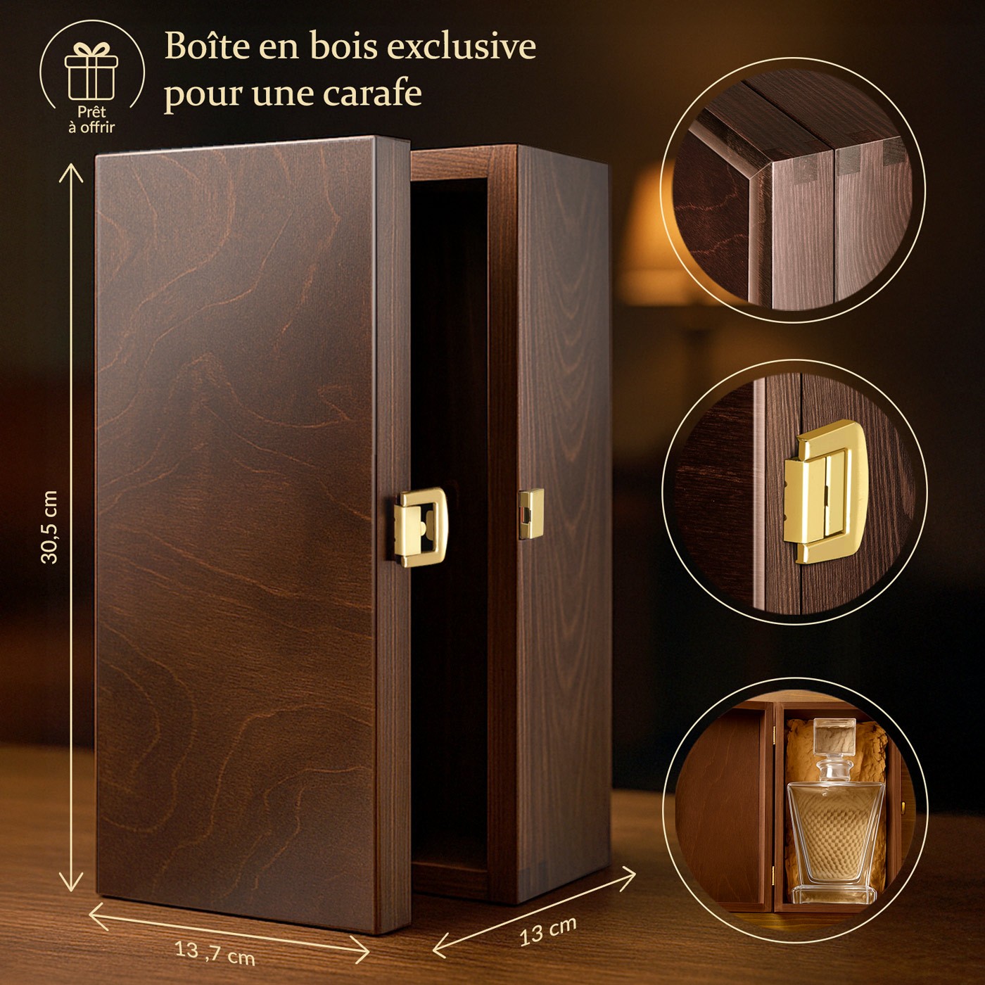 Caja de madera exclusiva Murrano para una jarra + accesorio GRATIS