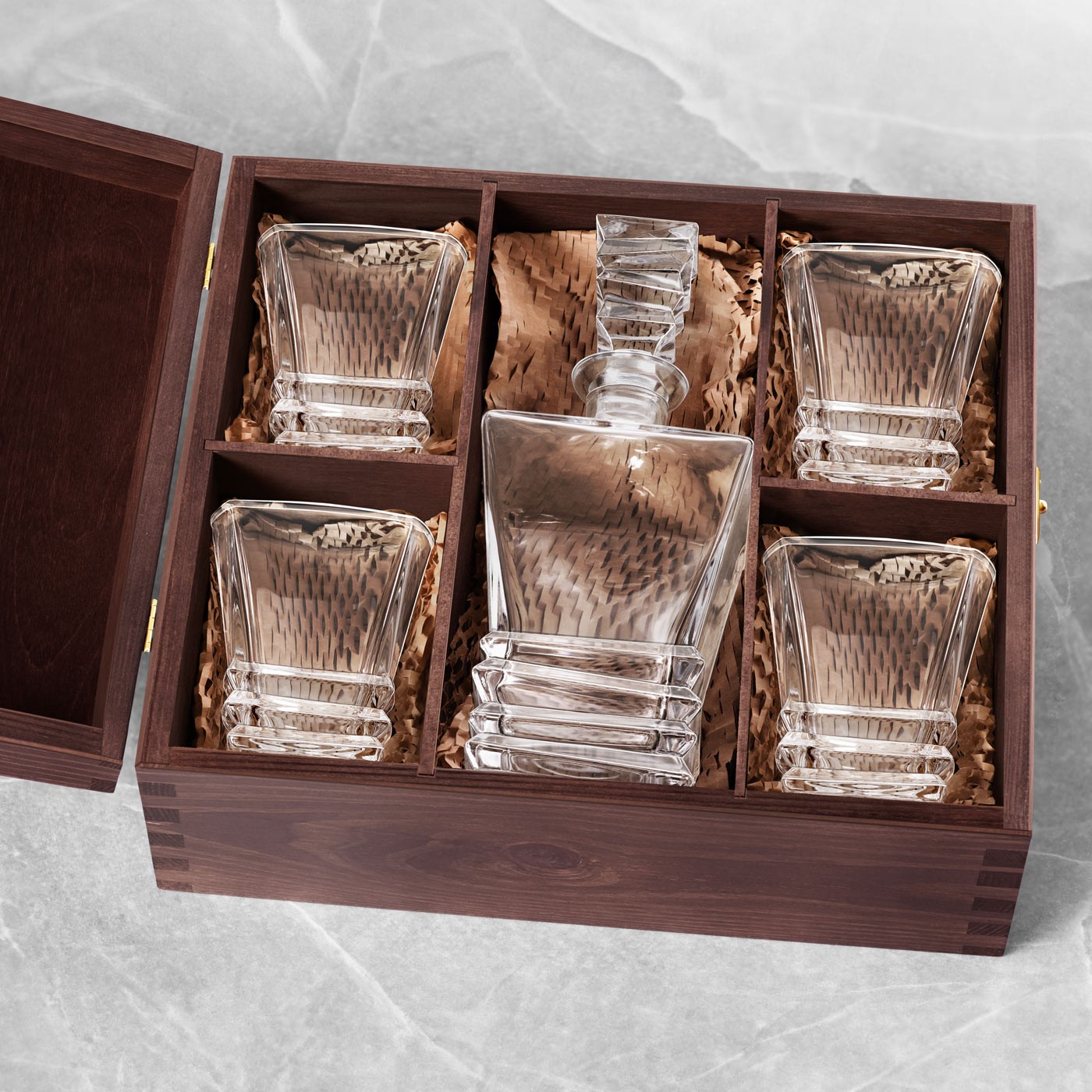Murrano Exclusive Wooden Box for a Decanter and 4 Glasses or for 6 Glasses + FREE Accessory
