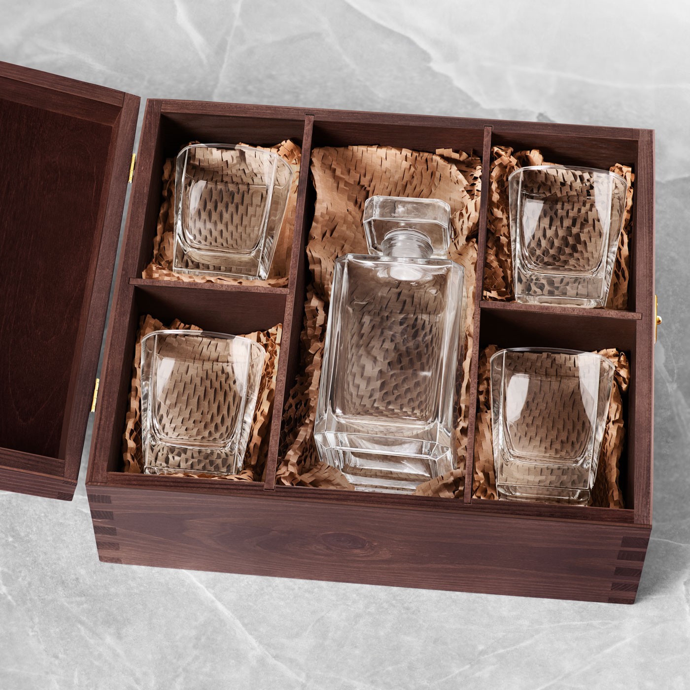 Murrano Exclusive Wooden Box for a Decanter and 4 Glasses or for 6 Glasses + FREE Accessory