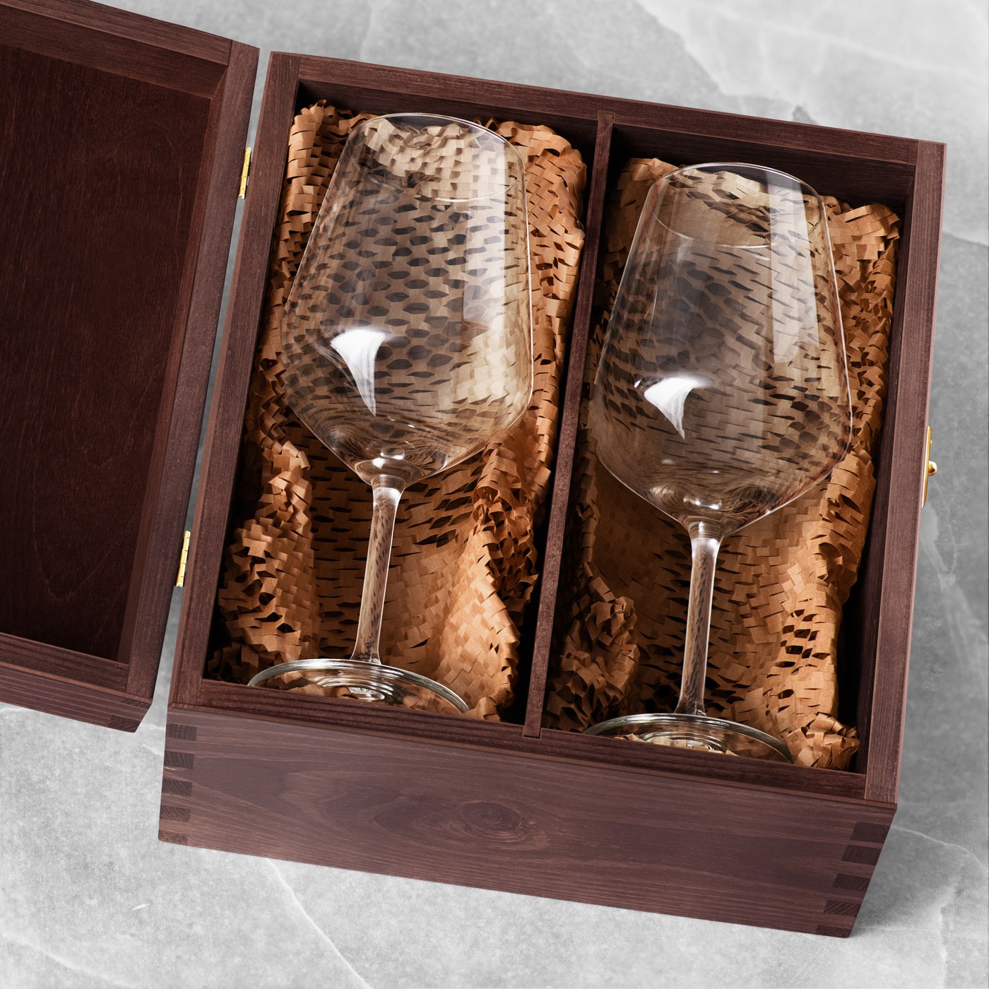 Caja de madera Murrano exclusiva para 2 copas de vino + accesorio GRATIS