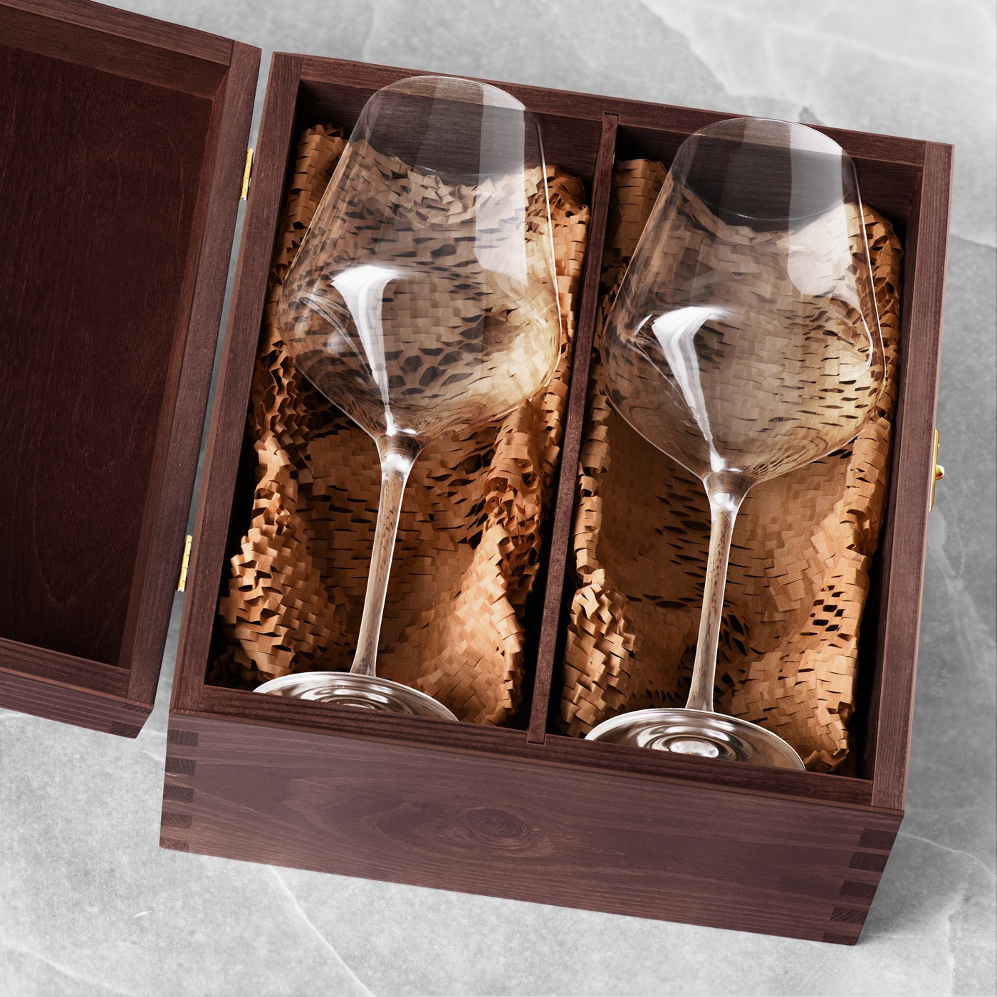 Caja de madera Murrano exclusiva para 2 copas de vino + accesorio GRATIS