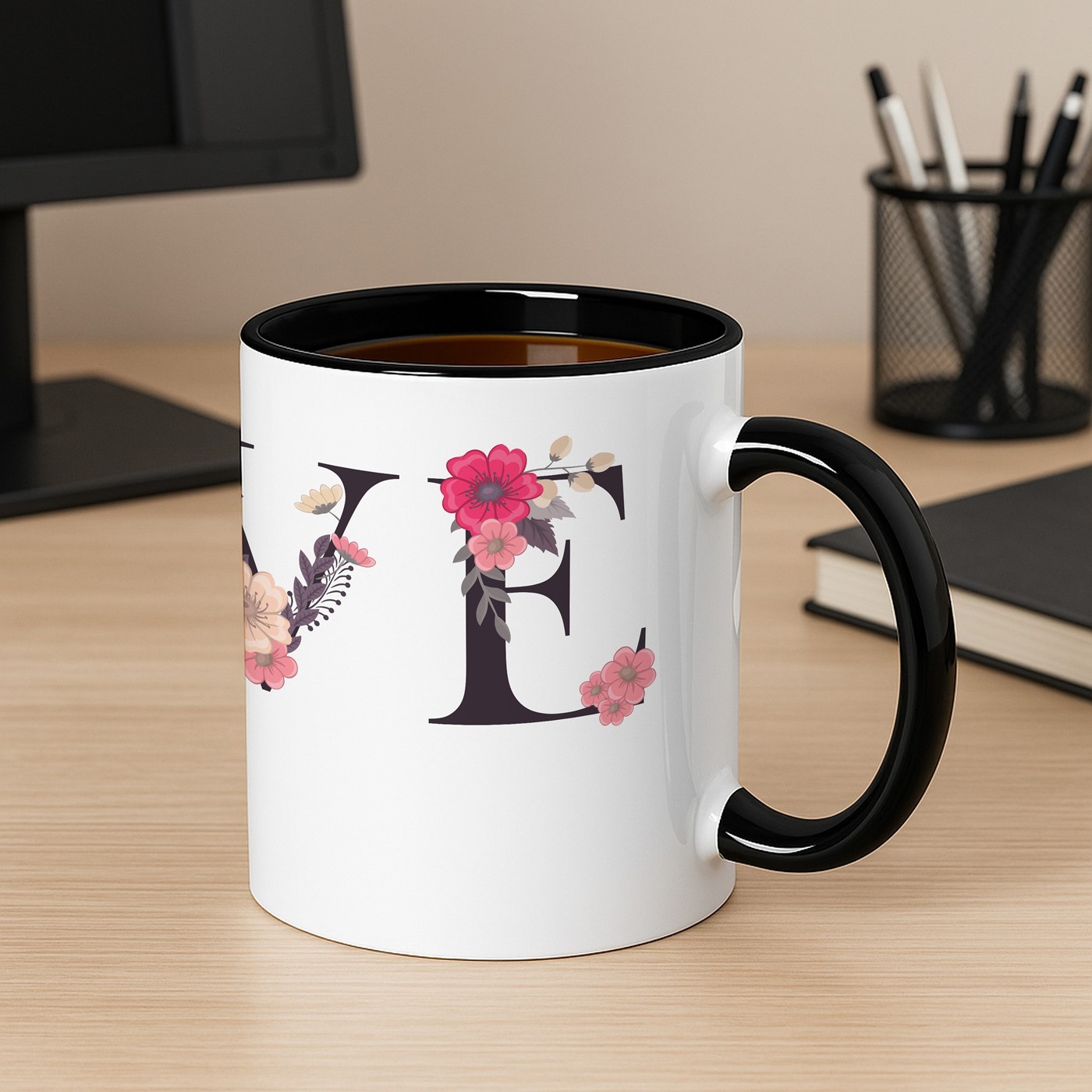 Murrano White and Black Ceramic Mug with Personalization for Women on Valentine's Day