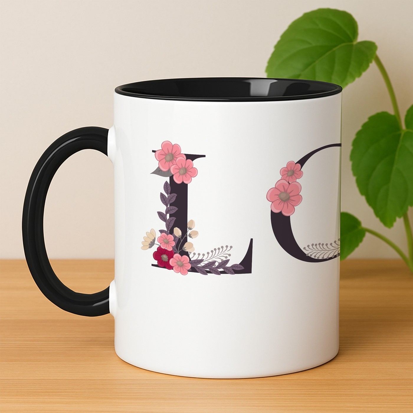 Mug de cerámica blanca y fondo negro personalizado de Murrano para mujeres en San Valentín