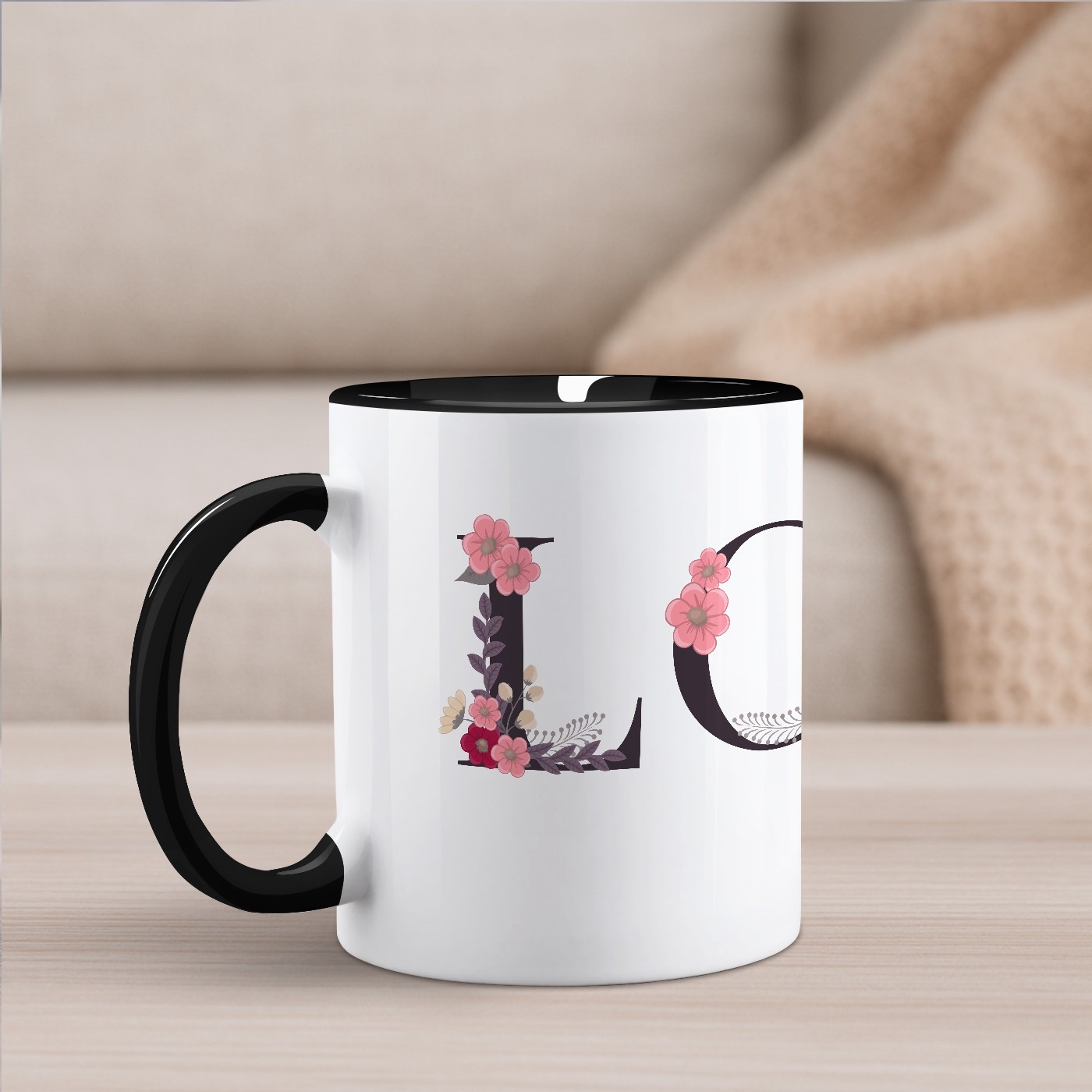 Murrano White and Black Ceramic Mug with Personalization for Women on Valentine's Day