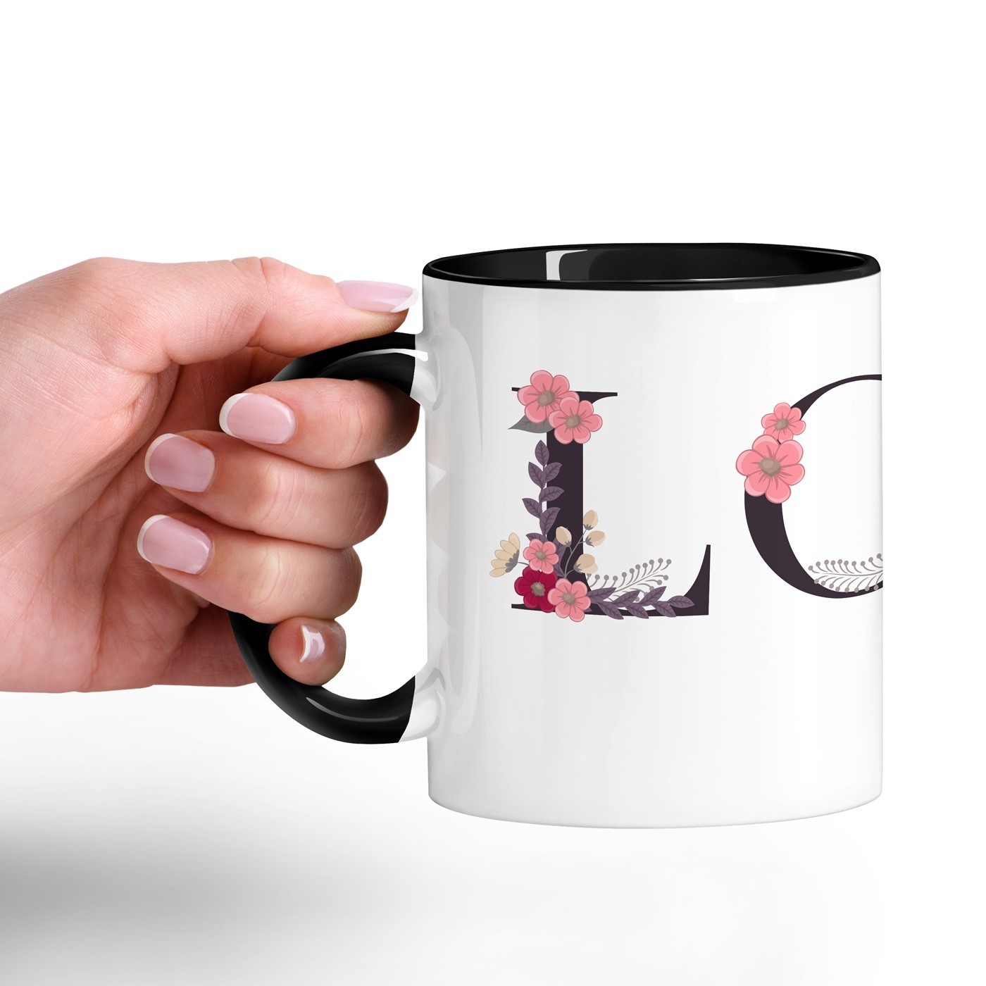 Murrano White and Black Ceramic Mug with Personalization for Women on Valentine's Day