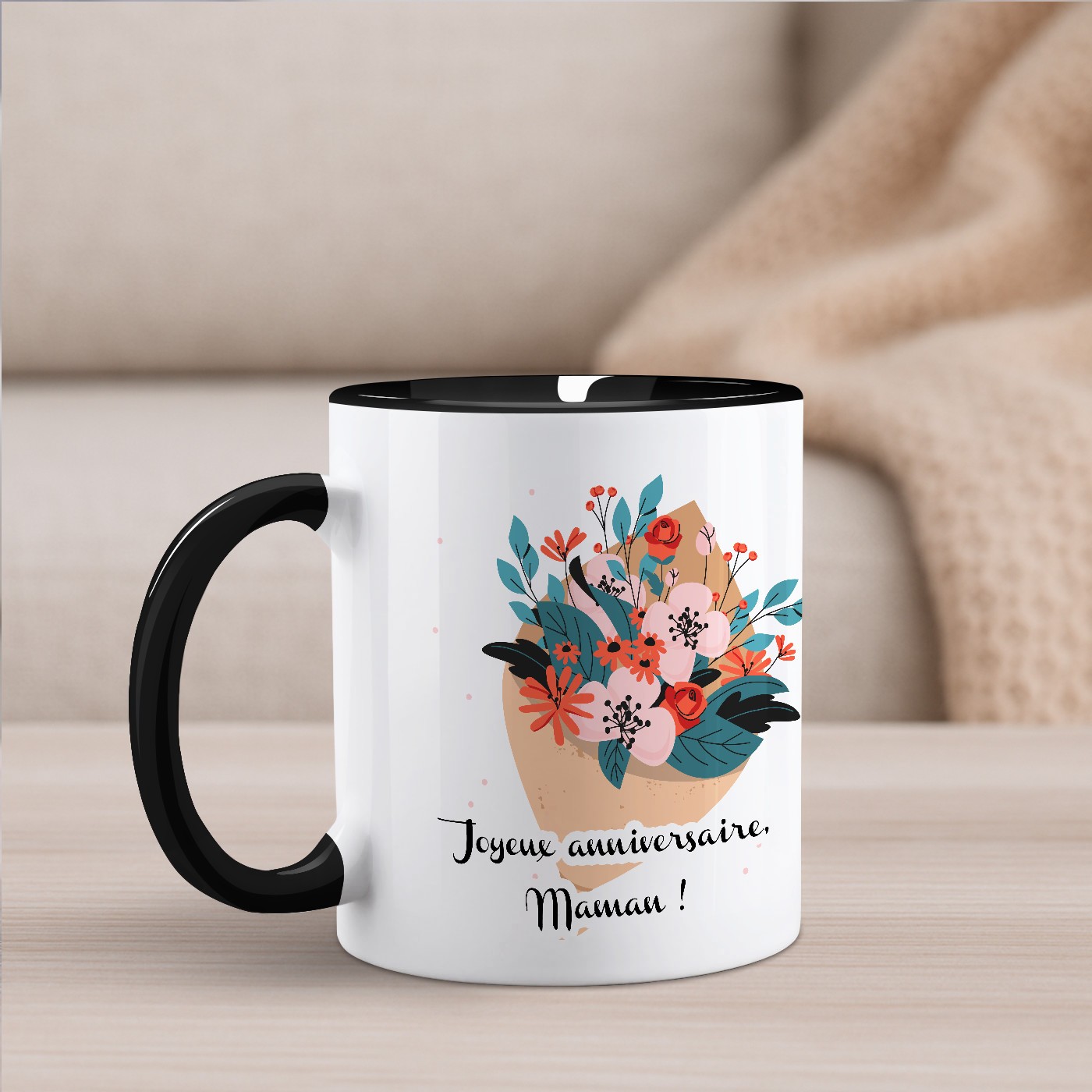 Taza de cerámica blanca y negra con impresión personalizada para el cumpleaños de mamá