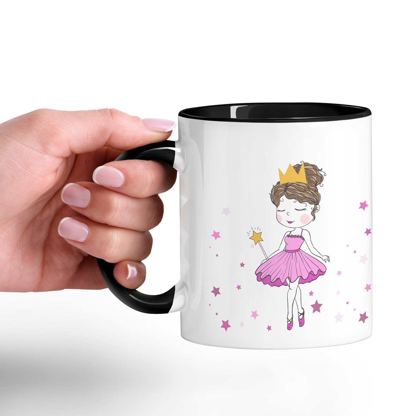 Mug de cerámica blanca Murrano con base negra y personalización para el cumpleaños de una niña