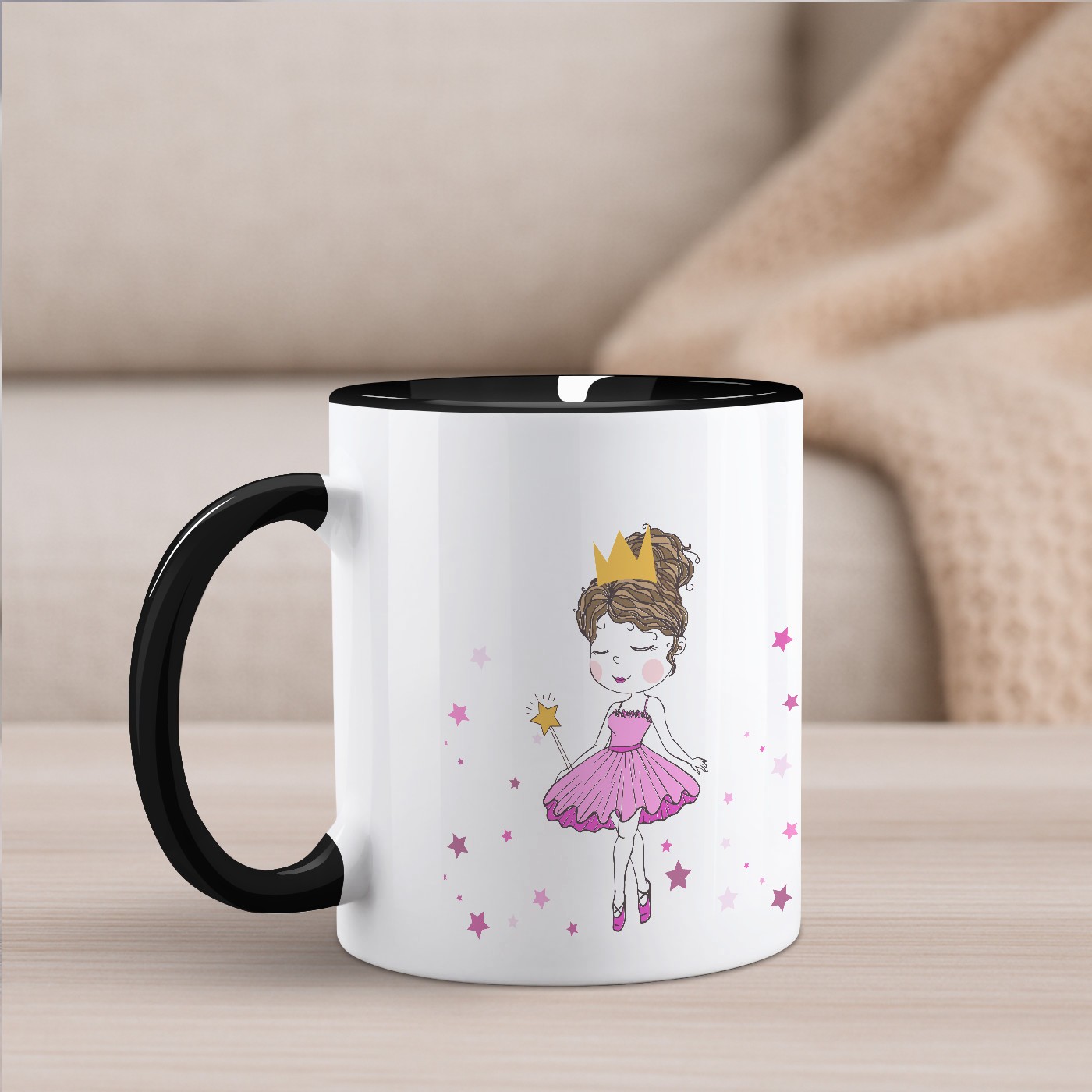 Mug de cerámica blanca Murrano con base negra y personalización para el cumpleaños de una niña