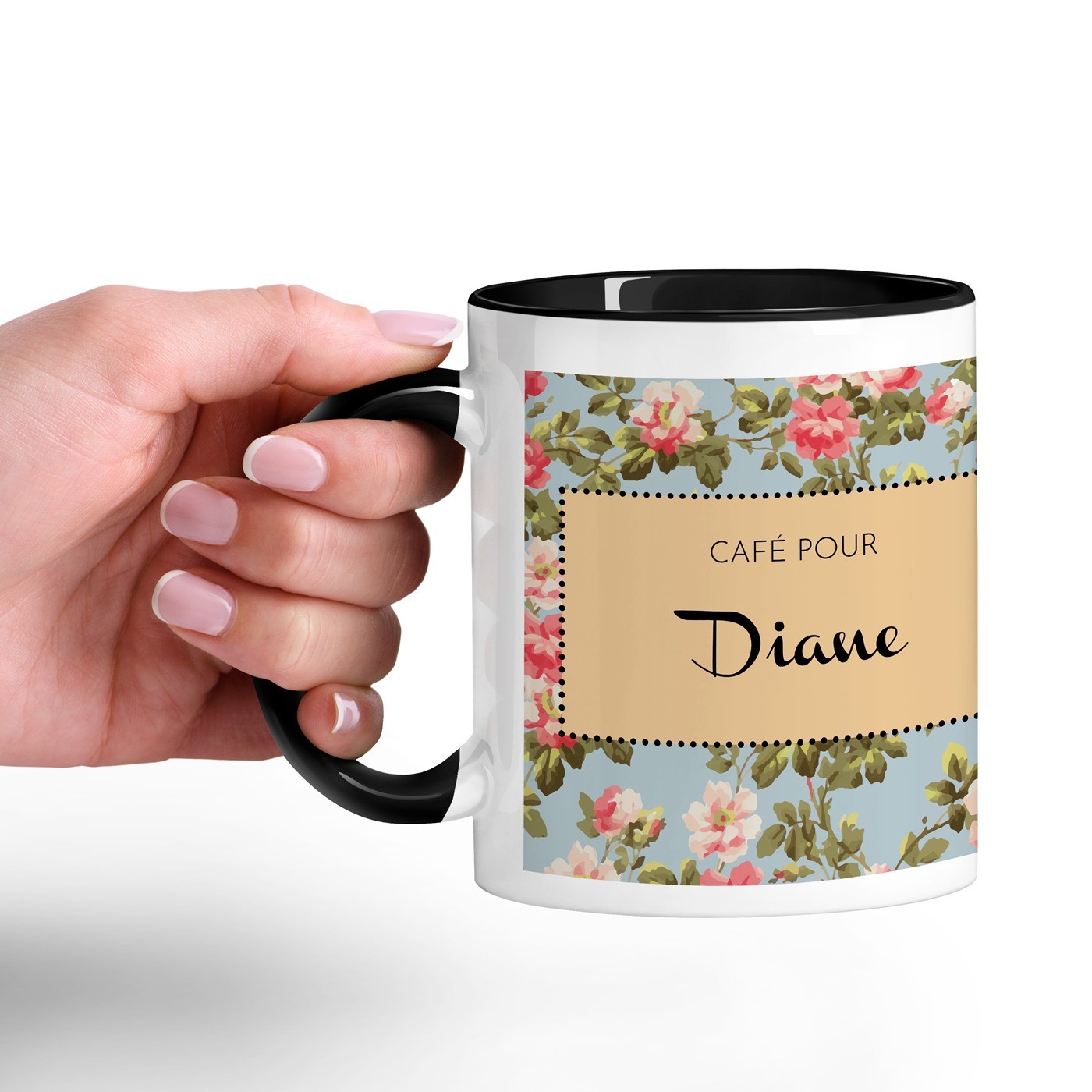Mug de cerámica blanca y negra de Murrano con impresión personalizada para un cumpleaños