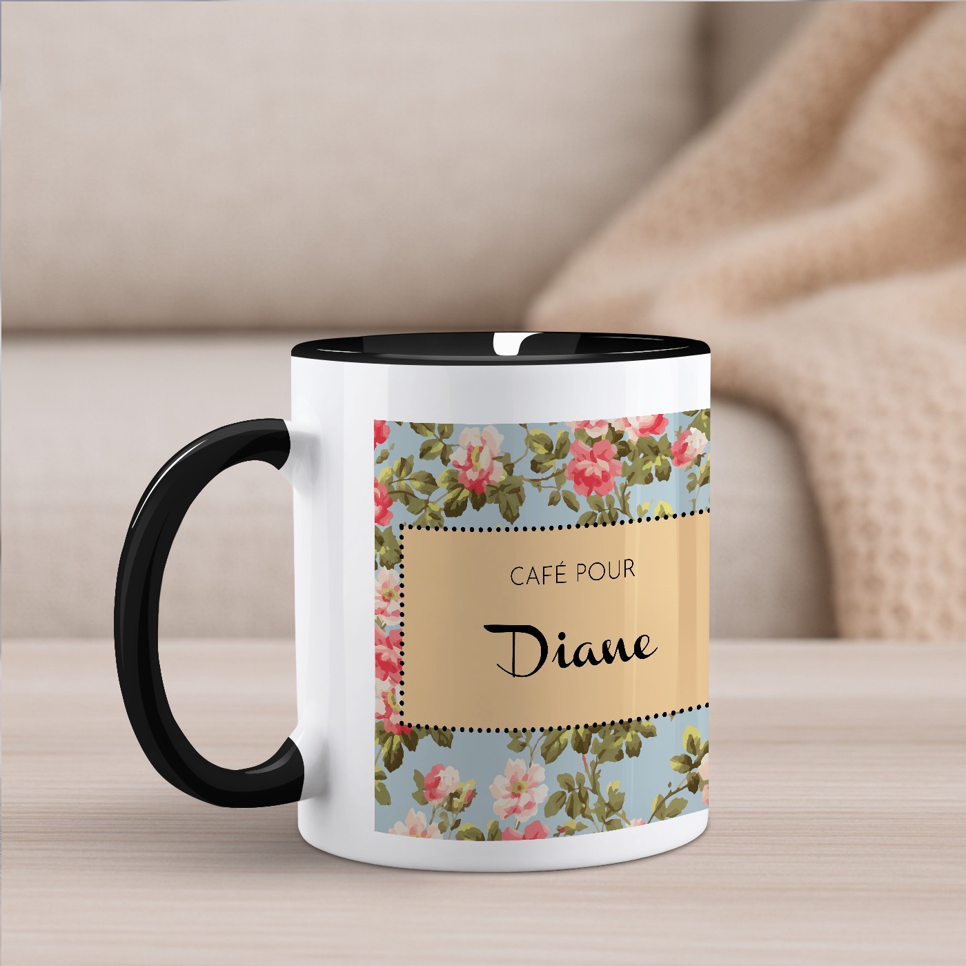 Mug de cerámica blanca y negra de Murrano con impresión personalizada para un cumpleaños