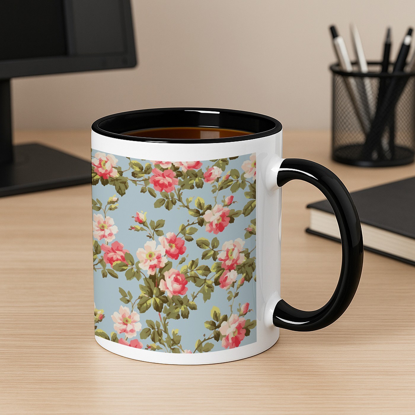 Mug de cerámica blanca y negra de Murrano con impresión personalizada para un cumpleaños