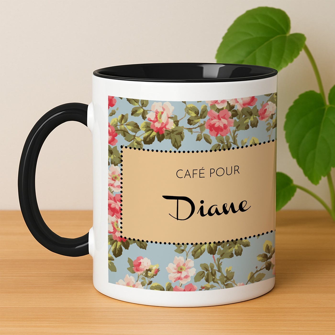 Mug de cerámica blanca y negra de Murrano con impresión personalizada para un cumpleaños