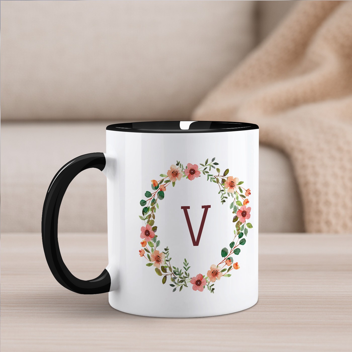 Mug de cerámica blanca Murrano con base negra y personalización para mujeres - Regalo de aniversario de boda