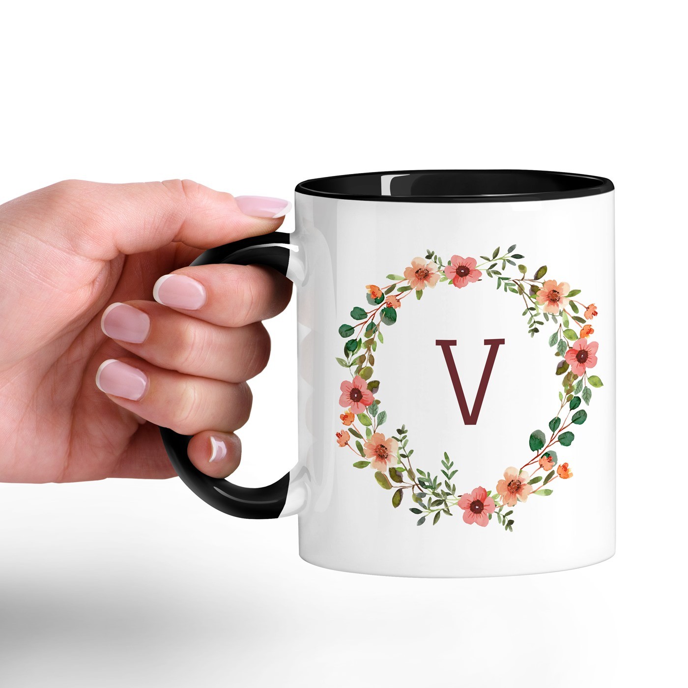Mug de cerámica blanca Murrano con base negra y personalización para mujeres - Regalo de aniversario de boda