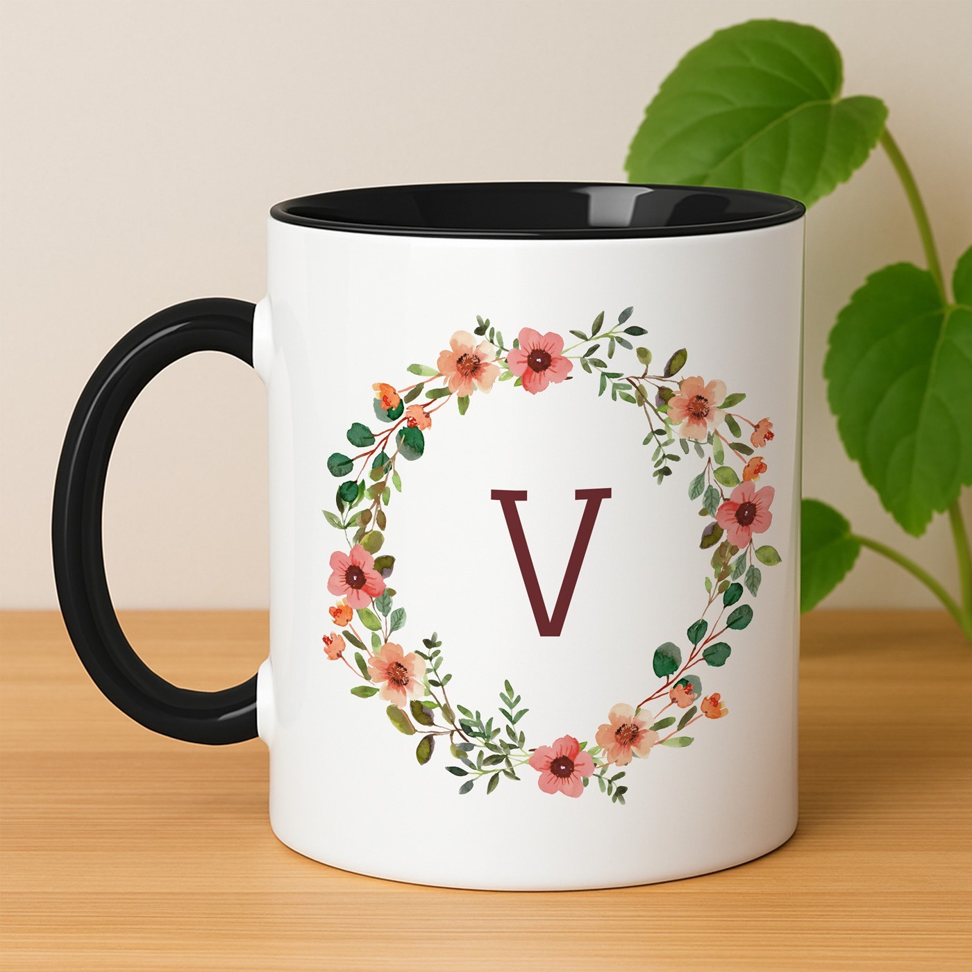 Mug de cerámica blanca Murrano con base negra y personalización para mujeres - Regalo de aniversario de boda