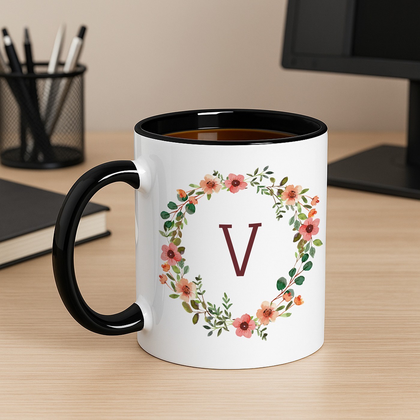 Mug de cerámica blanca Murrano con base negra y personalización para mujeres - Regalo de aniversario de boda