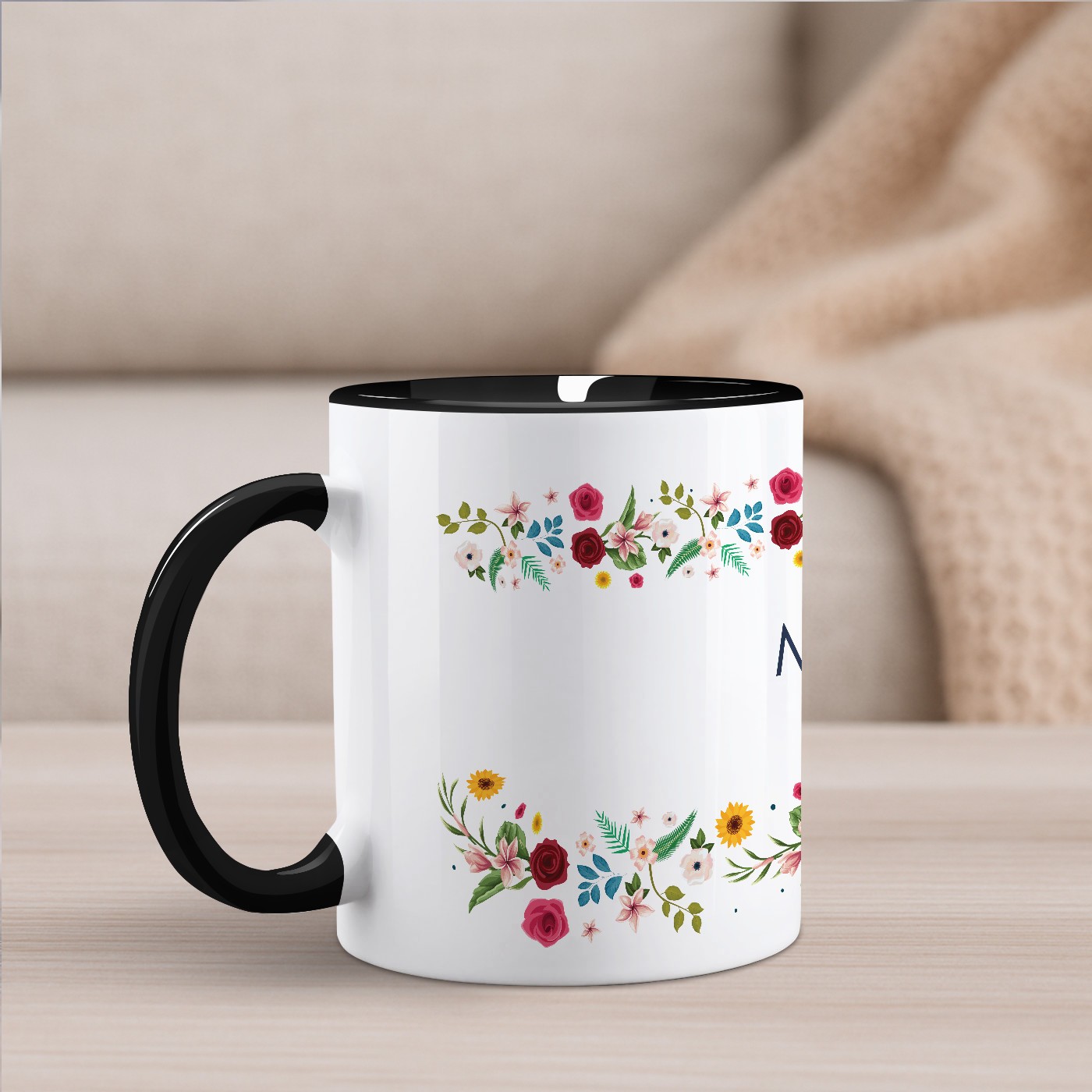 Mug de cerámica blanca y negra personalizado de Murrano para una amiga - Regalo de agradecimiento