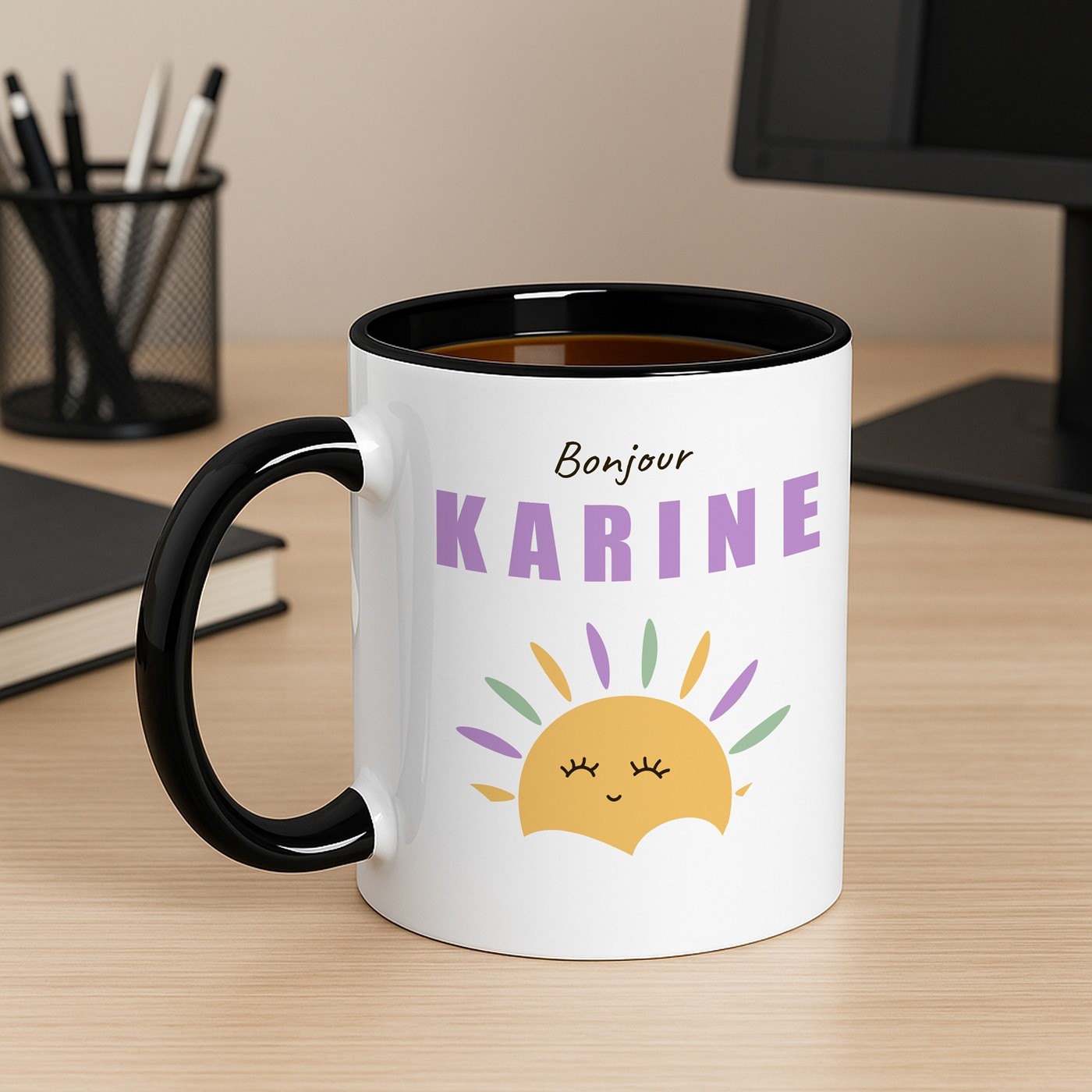 Mug de cerámica Murrano - Personalizado blanco y fondo negro para el cumpleaños de una mujer