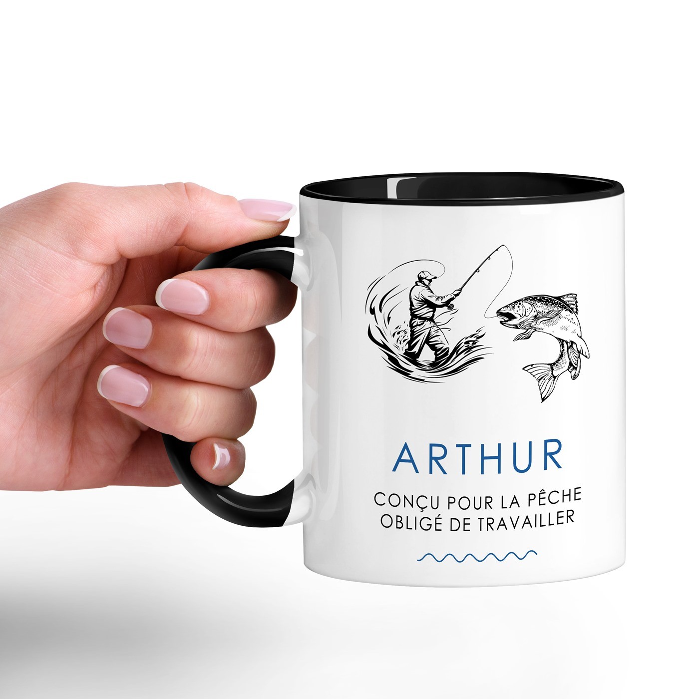 Mug de cerámica blanca y negra con impresión personalizada para el aniversario del pescador Murrano