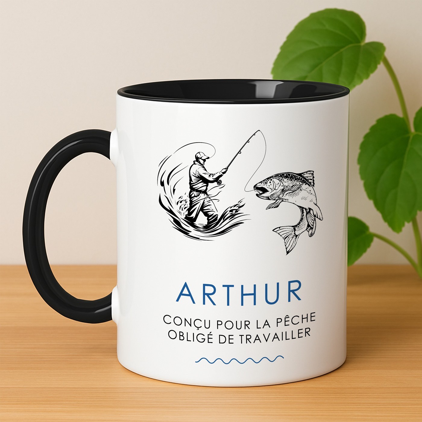 Mug de cerámica blanca y negra con impresión personalizada para el aniversario del pescador Murrano