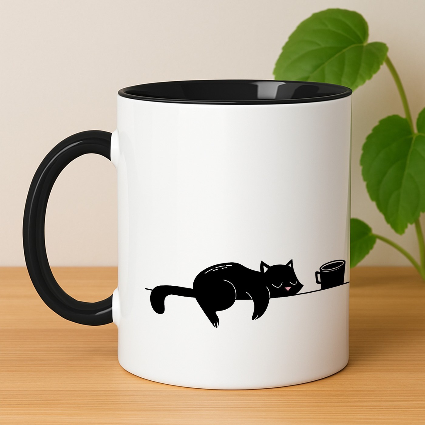Mug de cerámica Murrano para amante de los gatos, blanco con base negra y personalización