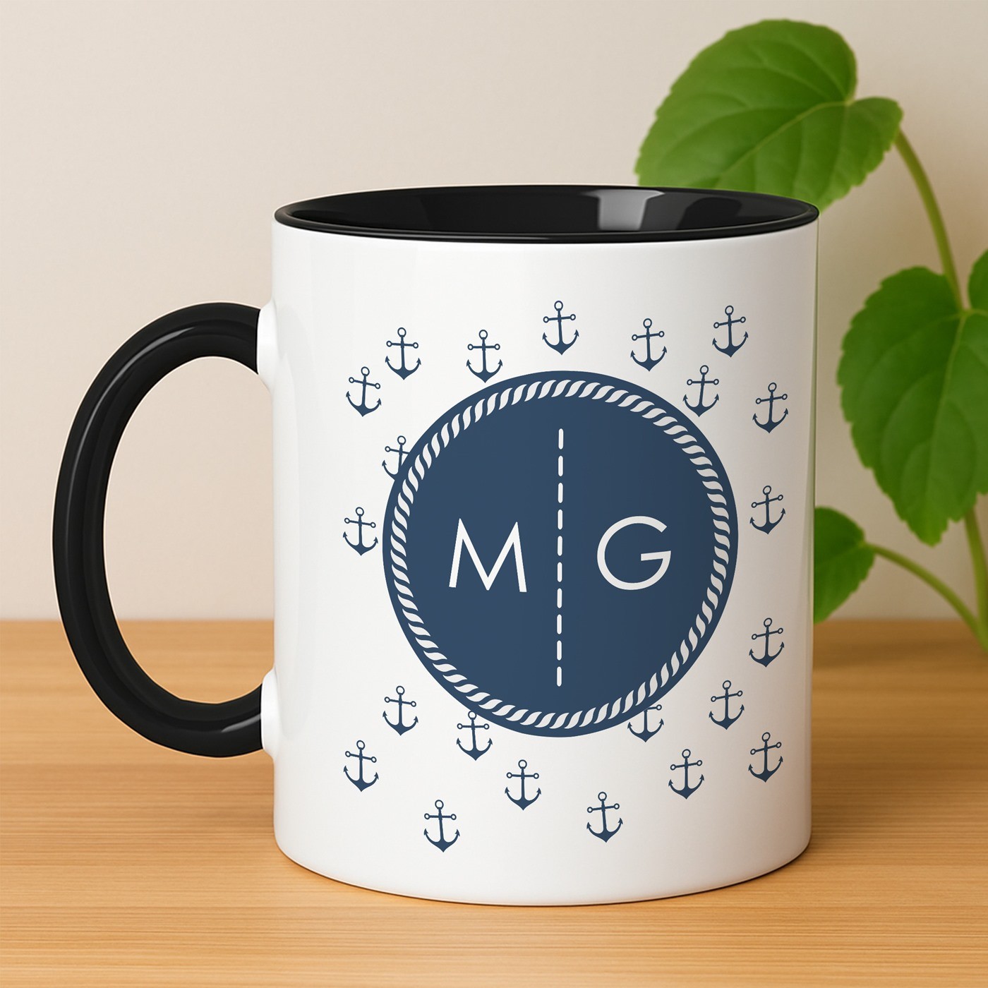 Mug de cerámica blanca y negra Murrano con impresión personalizada temática del mar