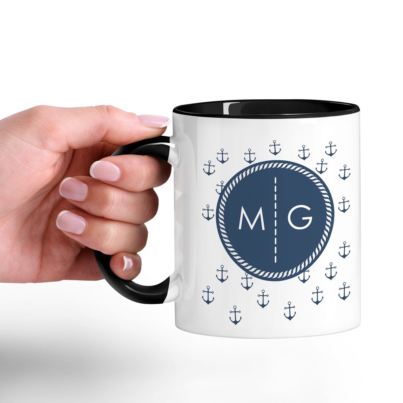 Mug de cerámica blanca y negra Murrano con impresión personalizada temática del mar