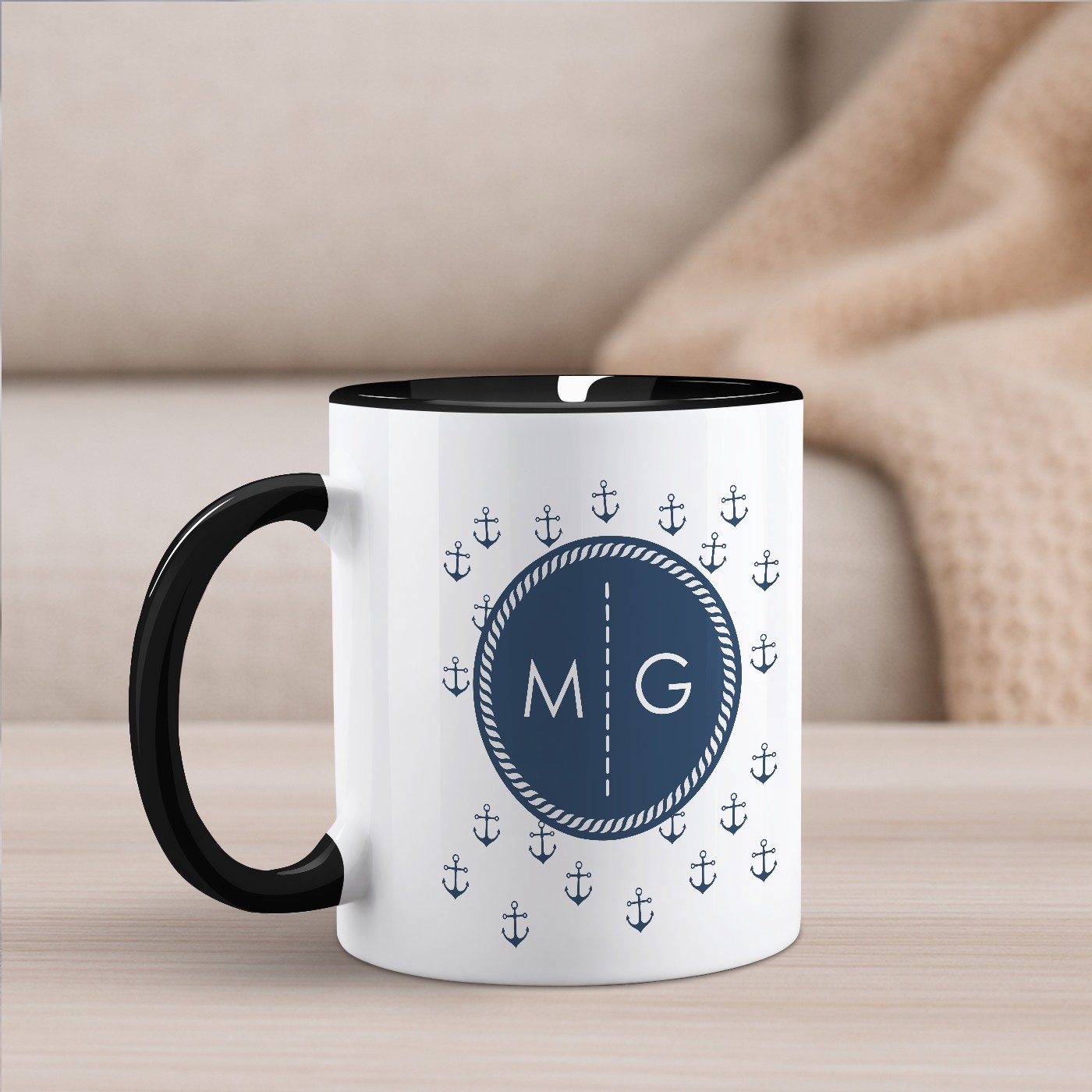 Mug de cerámica blanca y negra Murrano con impresión personalizada temática del mar