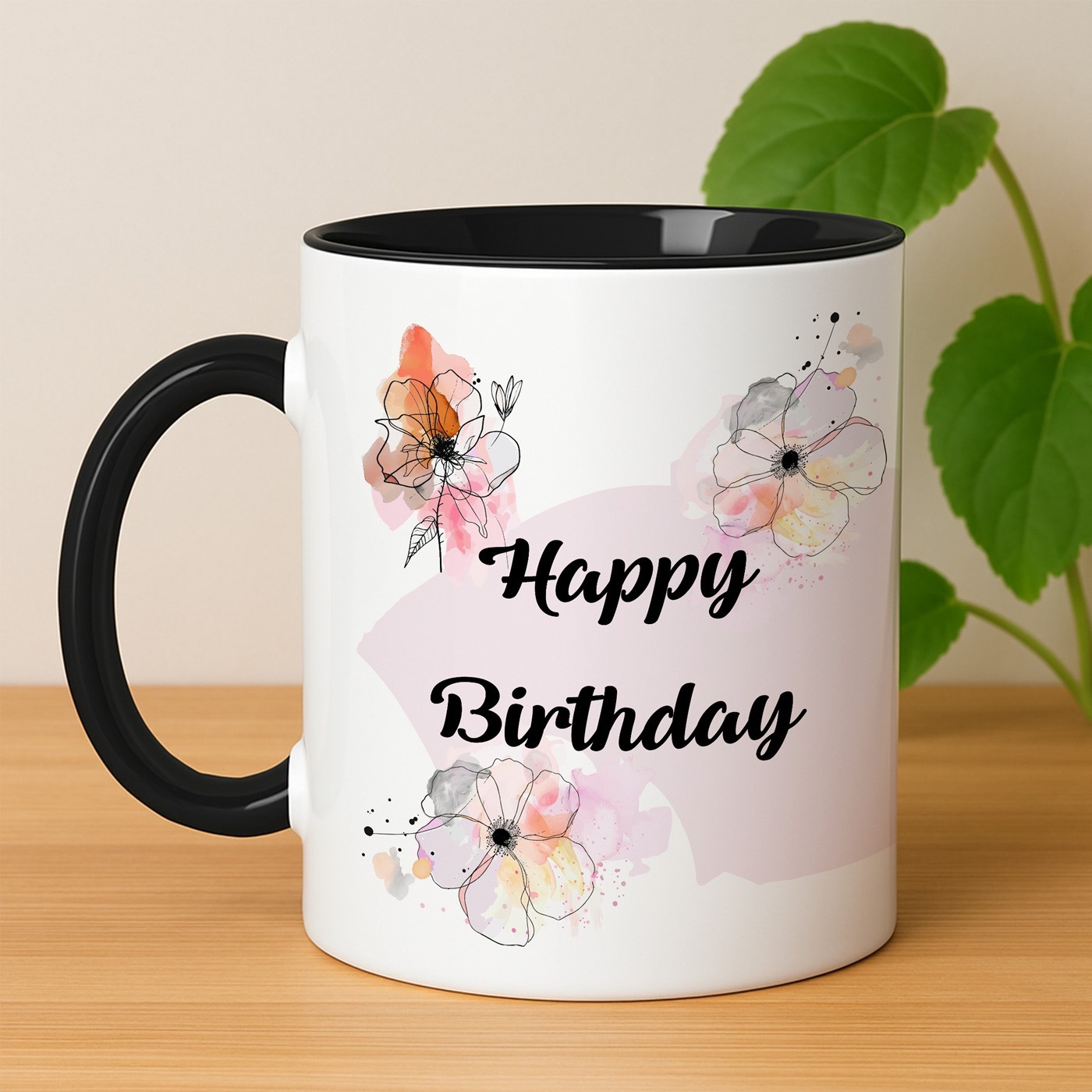 Mug de cerámica Murrano - Blanco con base negra y personalización para su cumpleaños