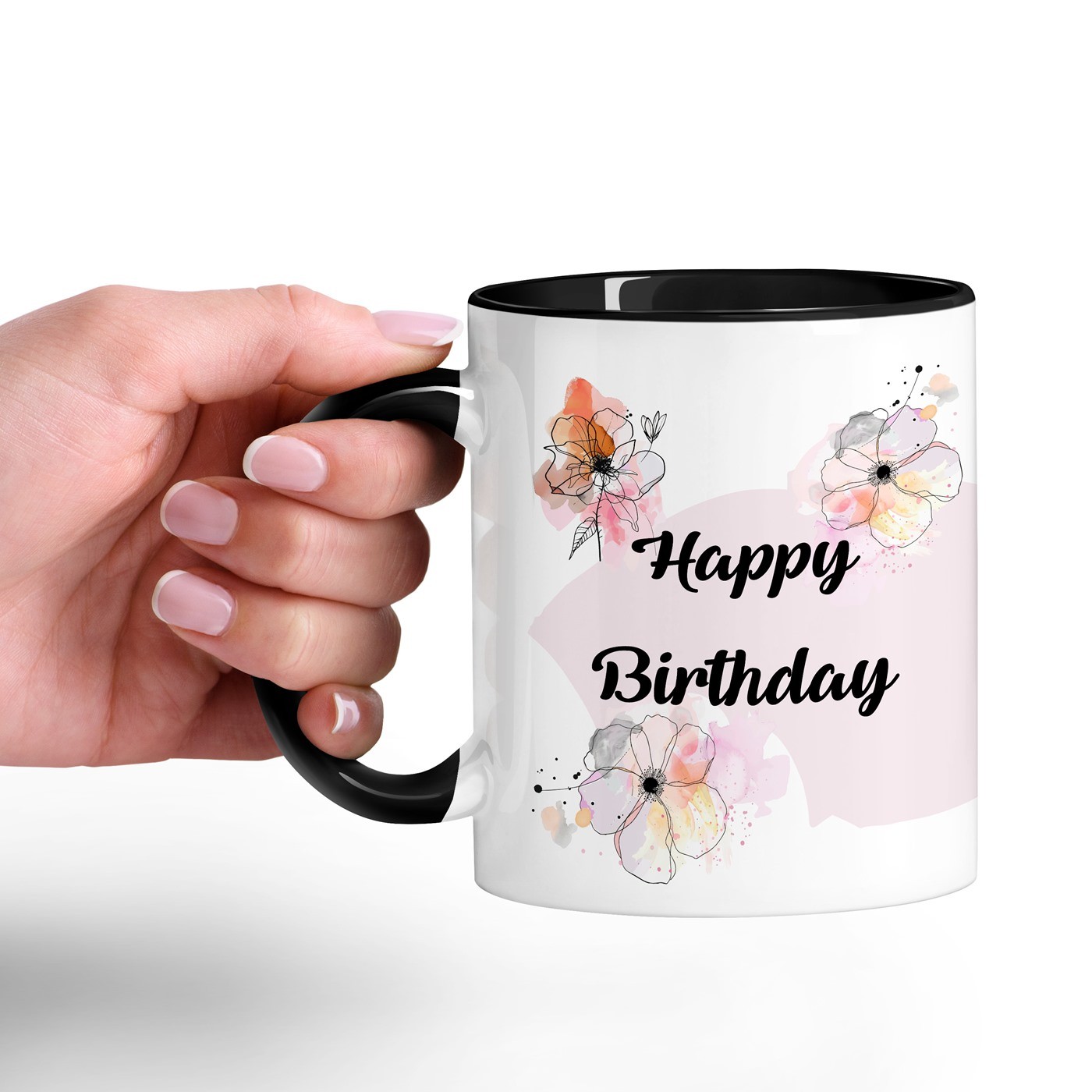 Mug de cerámica Murrano - Blanco con base negra y personalización para su cumpleaños