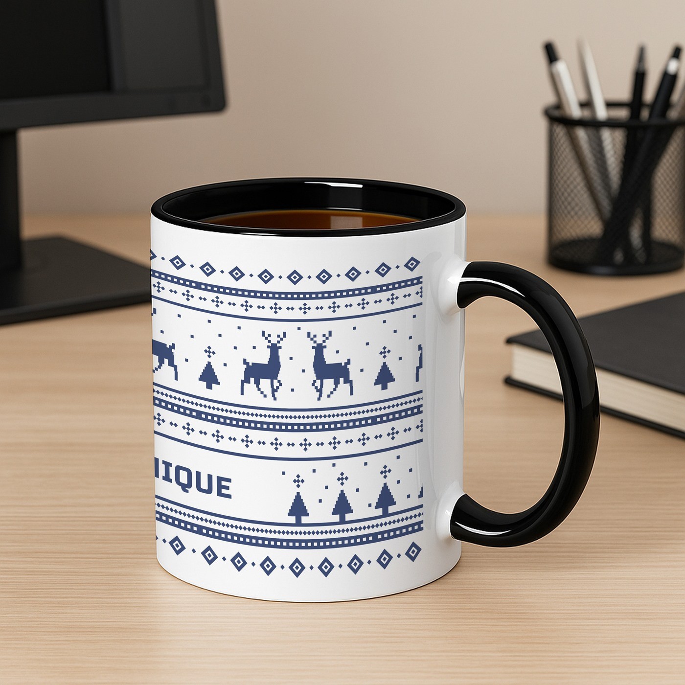 Mug de cerámica Murrano - Personalizado para mamá, blanco y negro, 330 ml