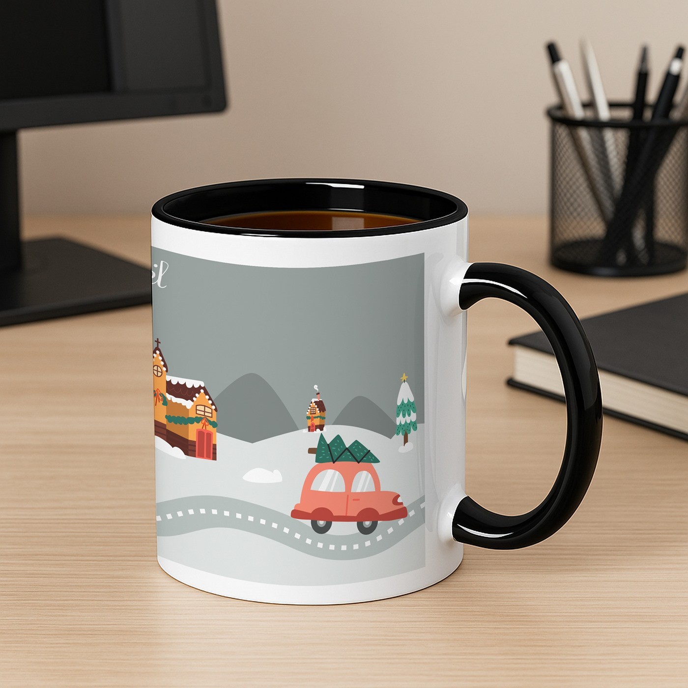 Mug de cerámica Murrano - Blanco con base negra y personalización para ella
