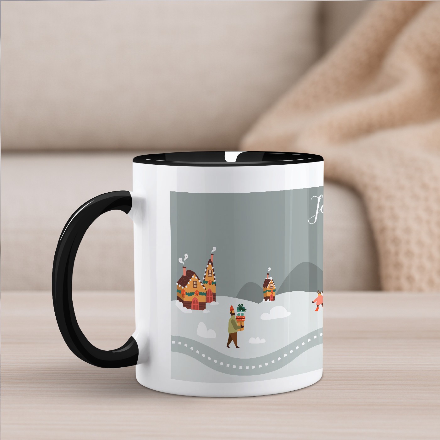 Mug de cerámica Murrano - Blanco con base negra y personalización para ella