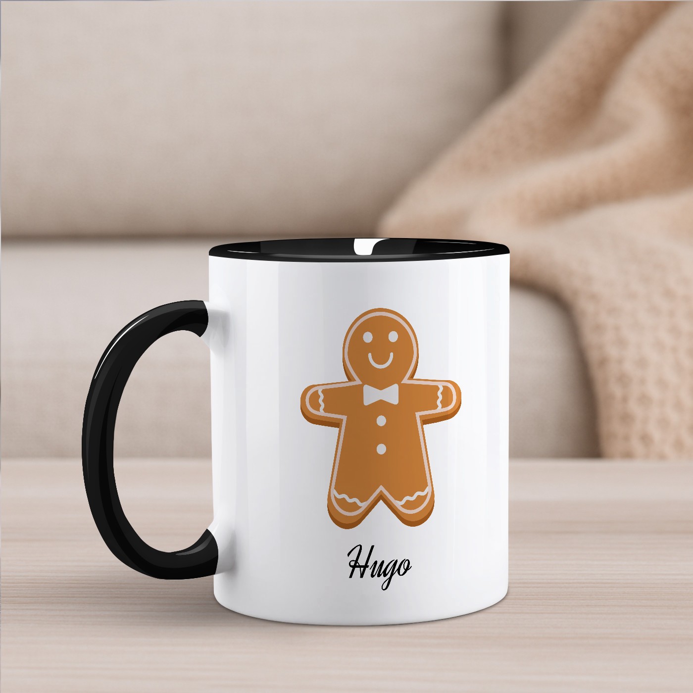 Mug de cerámica blanca Murrano con base negra e impresión personalizada para hombre - Navidad