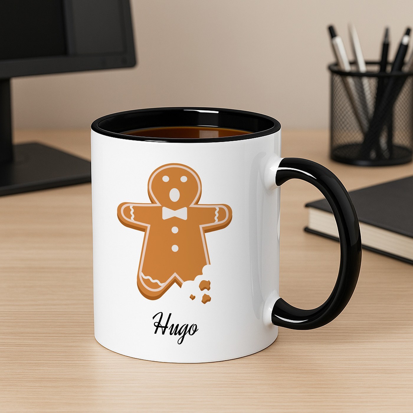 Mug de cerámica blanca Murrano con base negra e impresión personalizada para hombre - Navidad