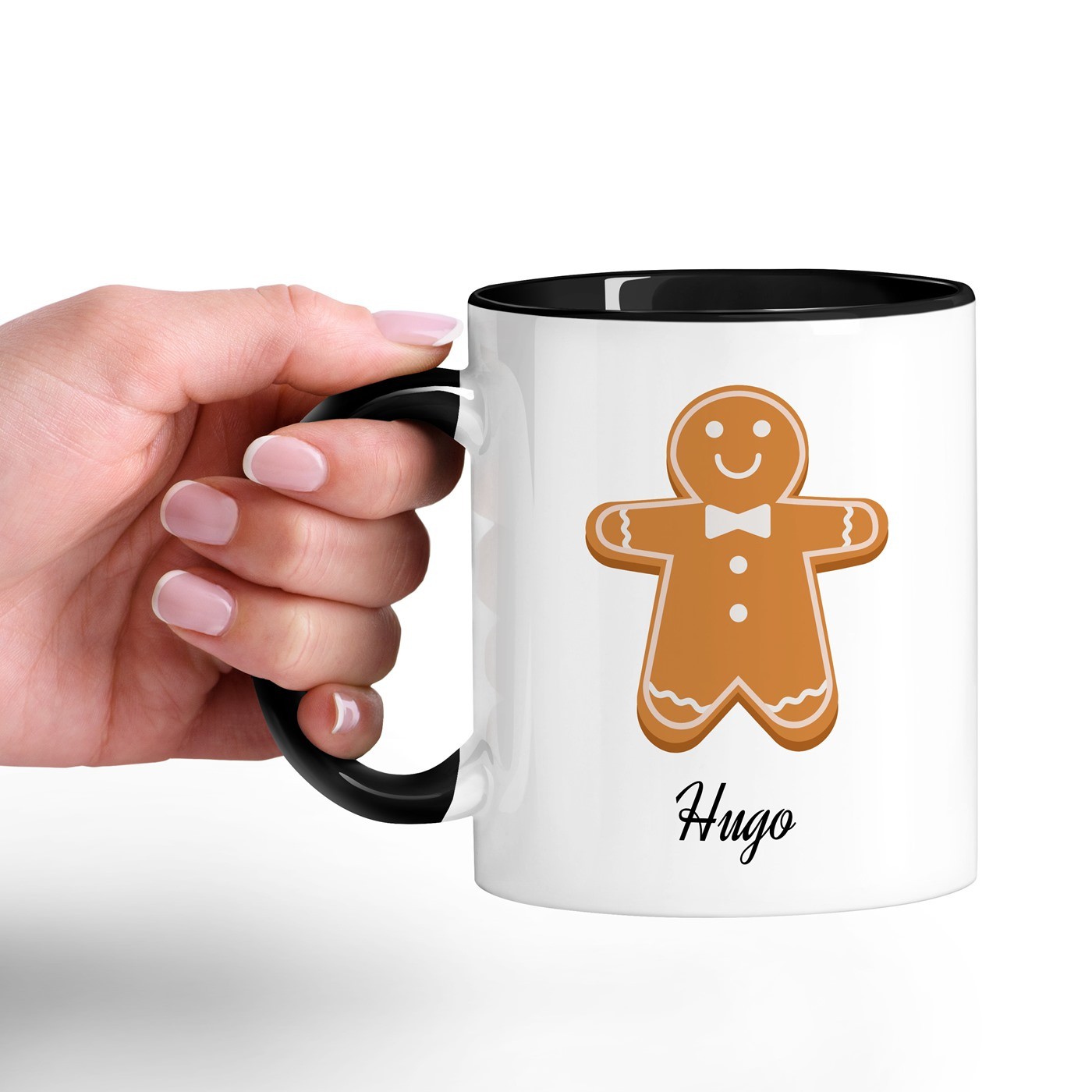 Mug de cerámica blanca Murrano con base negra e impresión personalizada para hombre - Navidad