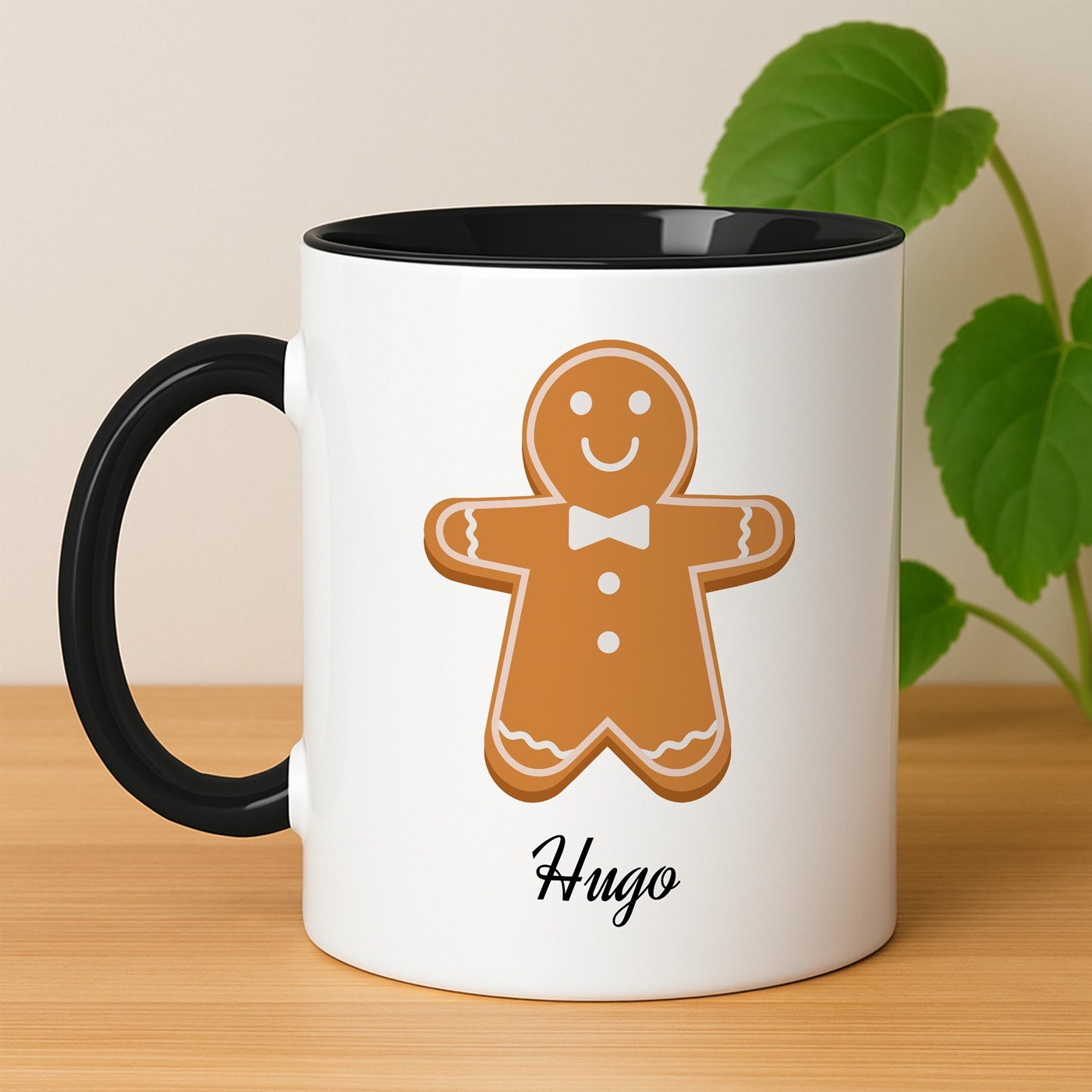 Mug de cerámica blanca Murrano con base negra e impresión personalizada para hombre - Navidad