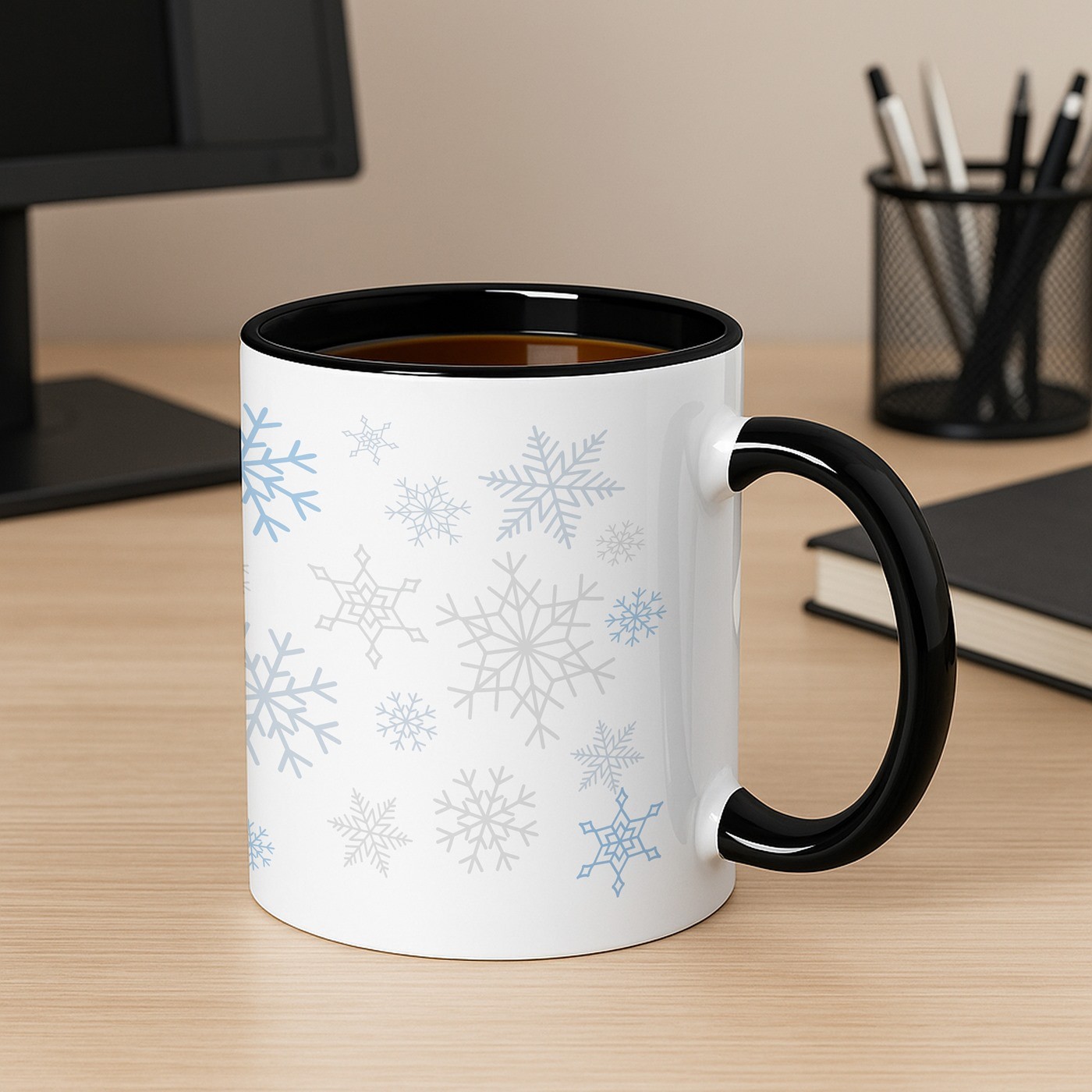 Mug de cerámica blanca personalizada con base negra para esposa por Navidad - Murrano