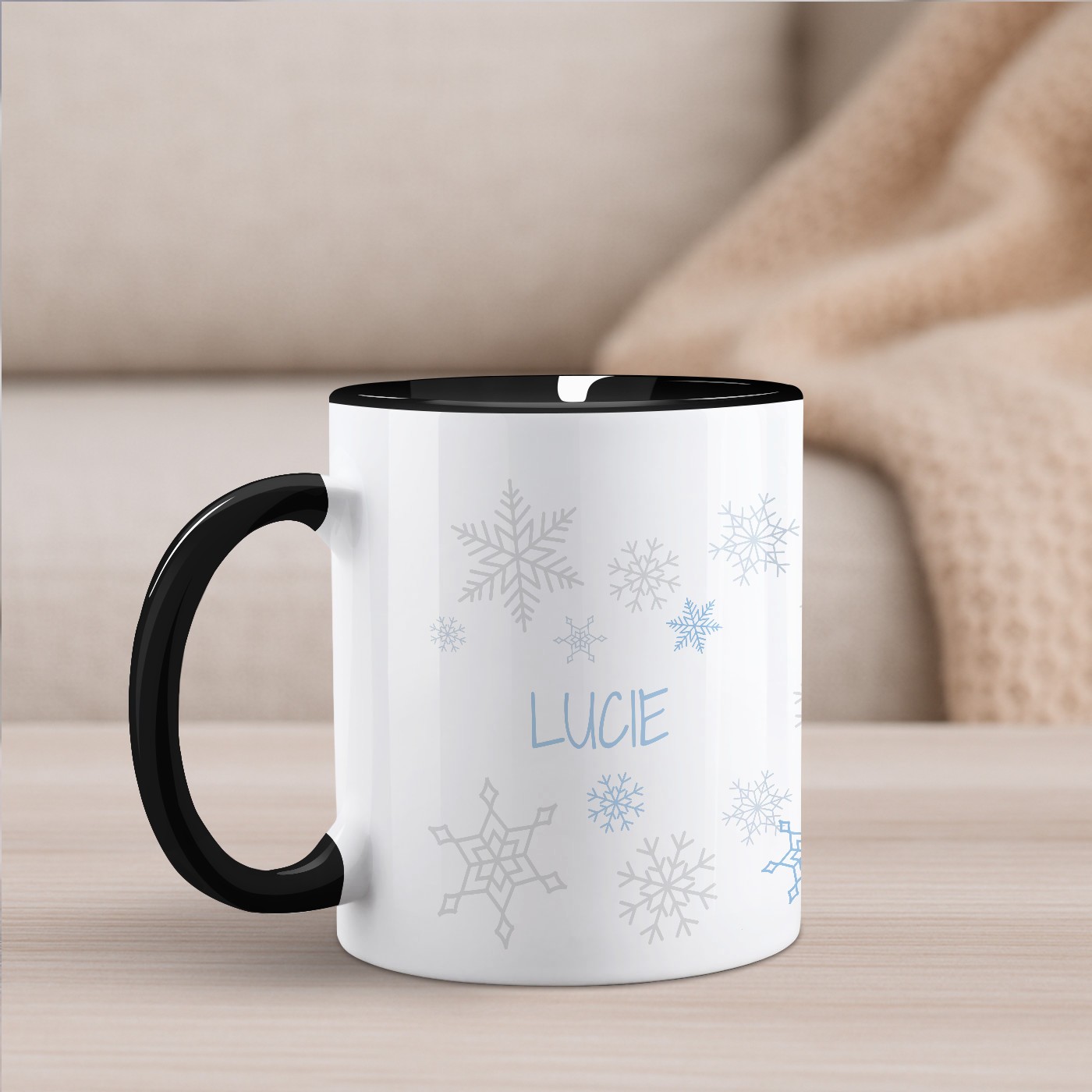 Mug de cerámica blanca personalizada con base negra para esposa por Navidad - Murrano