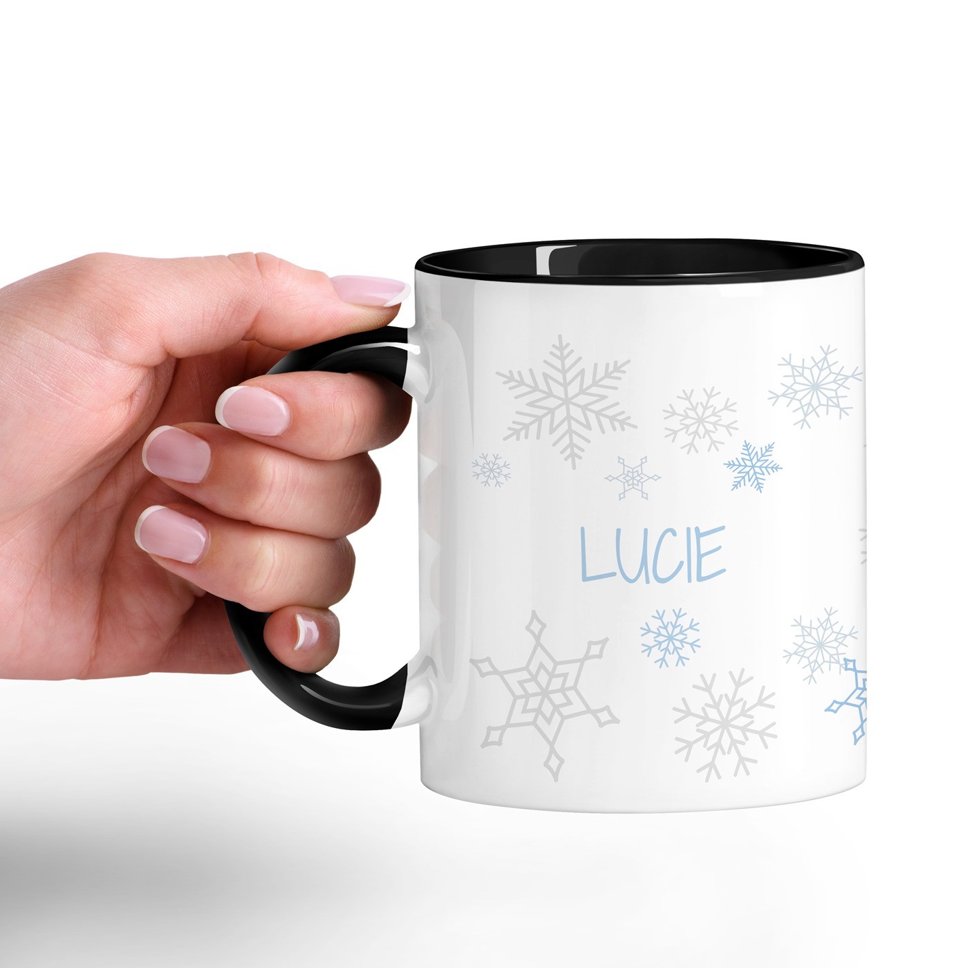 Mug de cerámica blanca personalizada con base negra para esposa por Navidad - Murrano