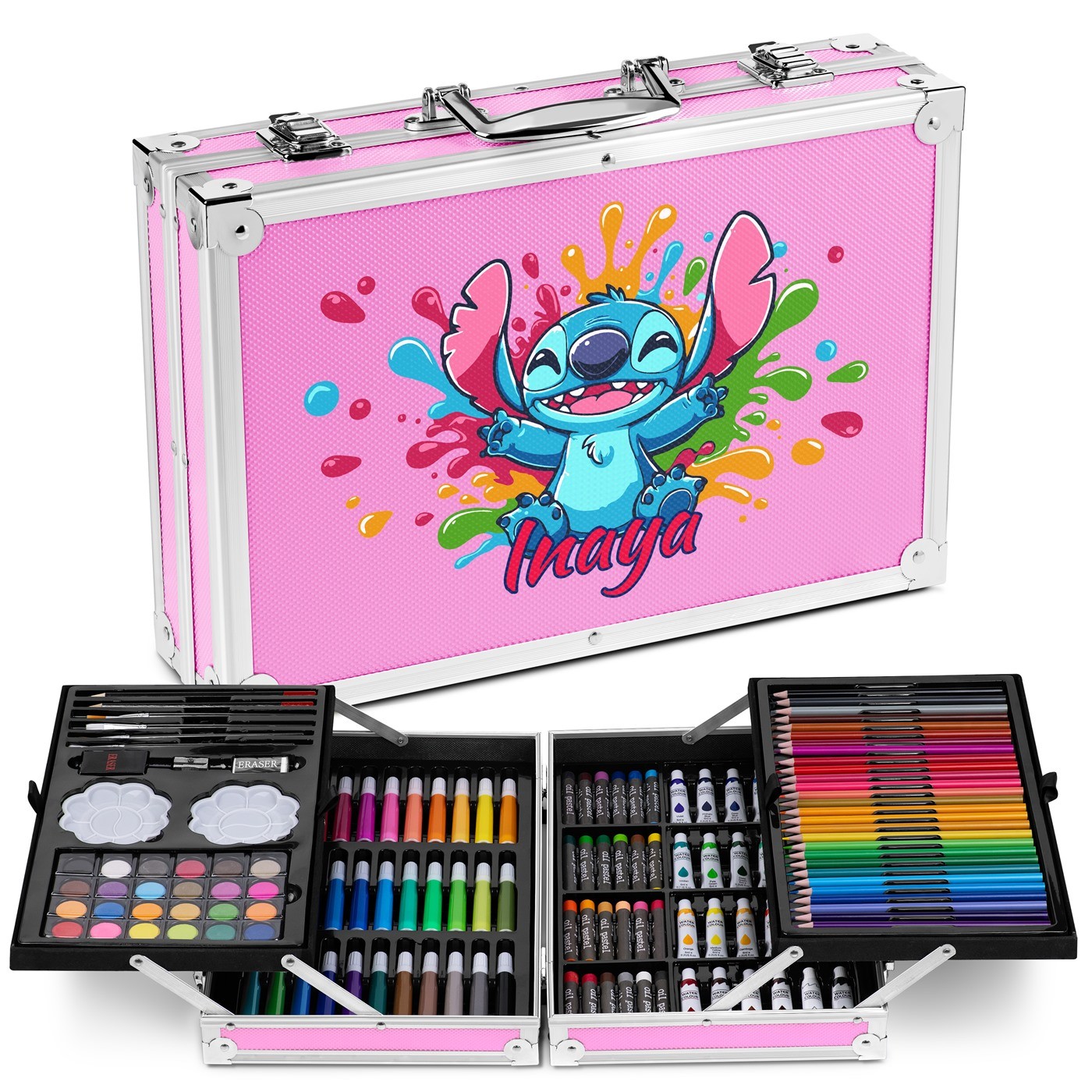 Murrano Personalized Drawing Case - Pink with Stitch for a Little Girl's Birthday