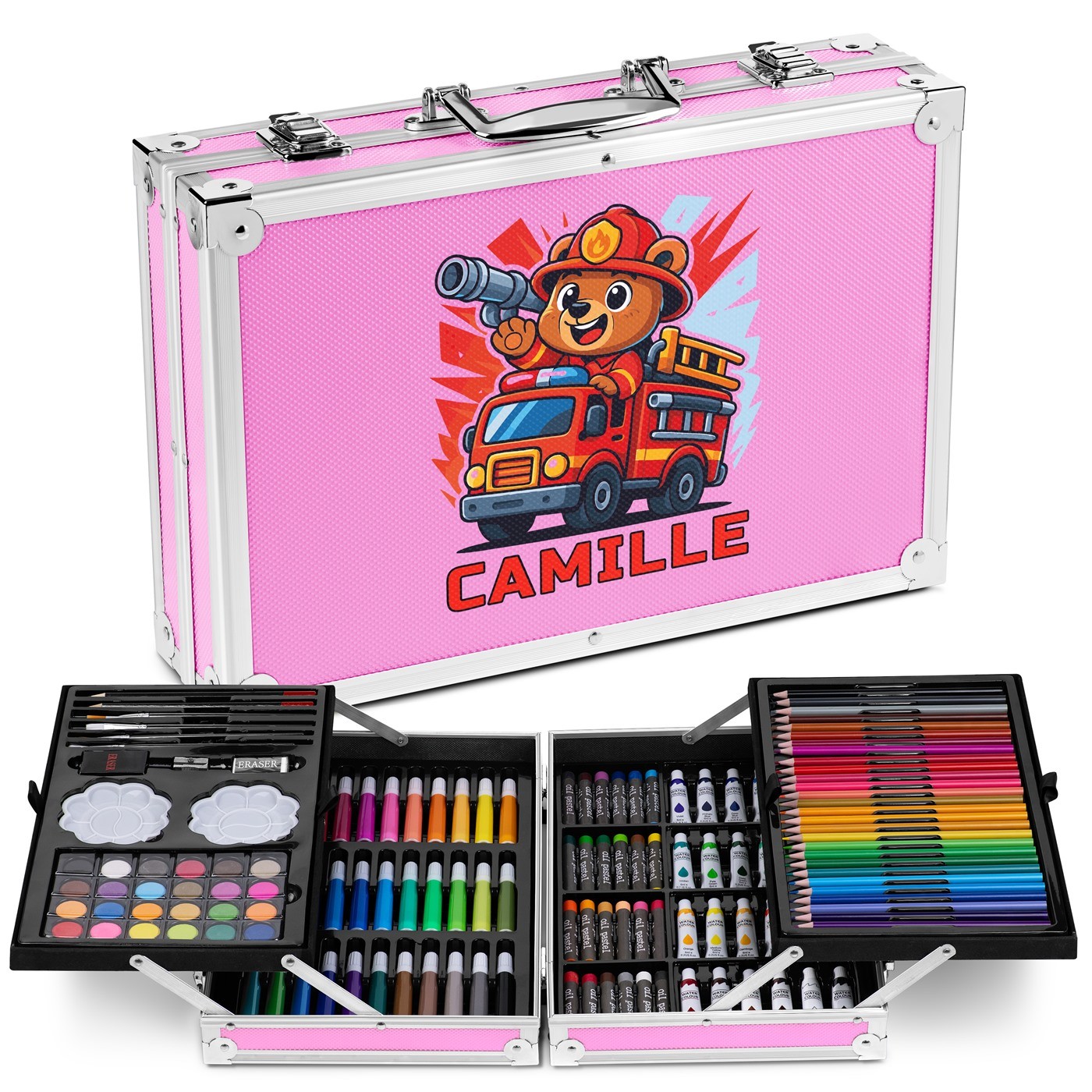Murrano Personalized Pink Drawing Case with Firefighter for Granddaughter