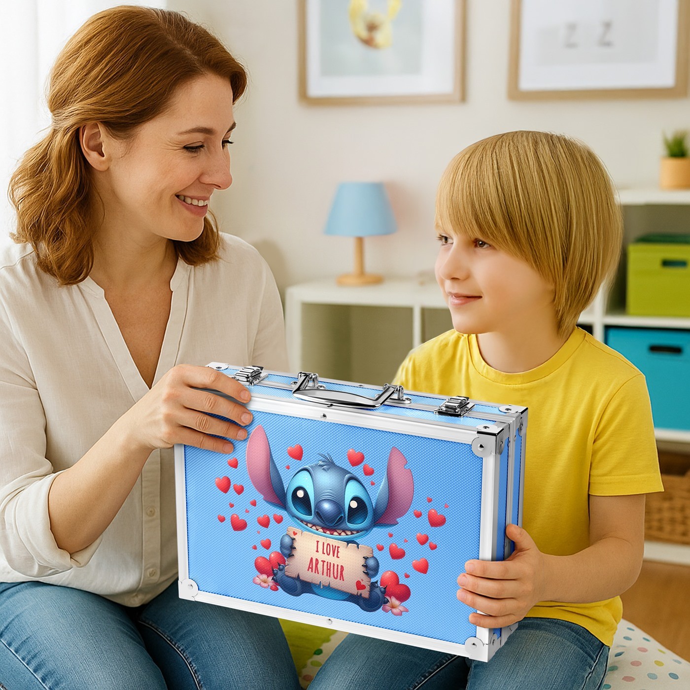 Estuche de colore personalizada azul con Stitch para el cumpleaños de un niño