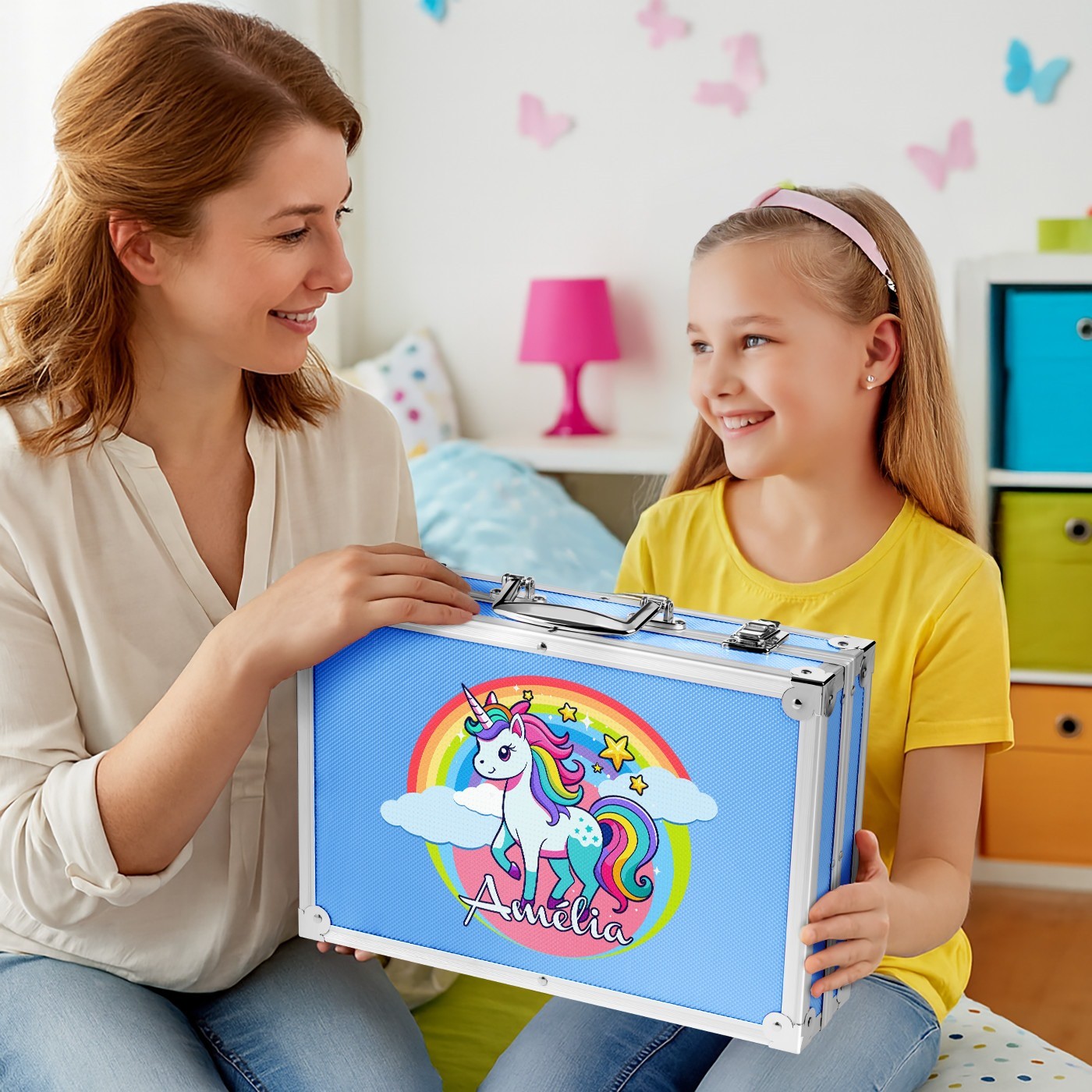 Murrano Personalized Blue Coloring Case with Unicorn for Girls
